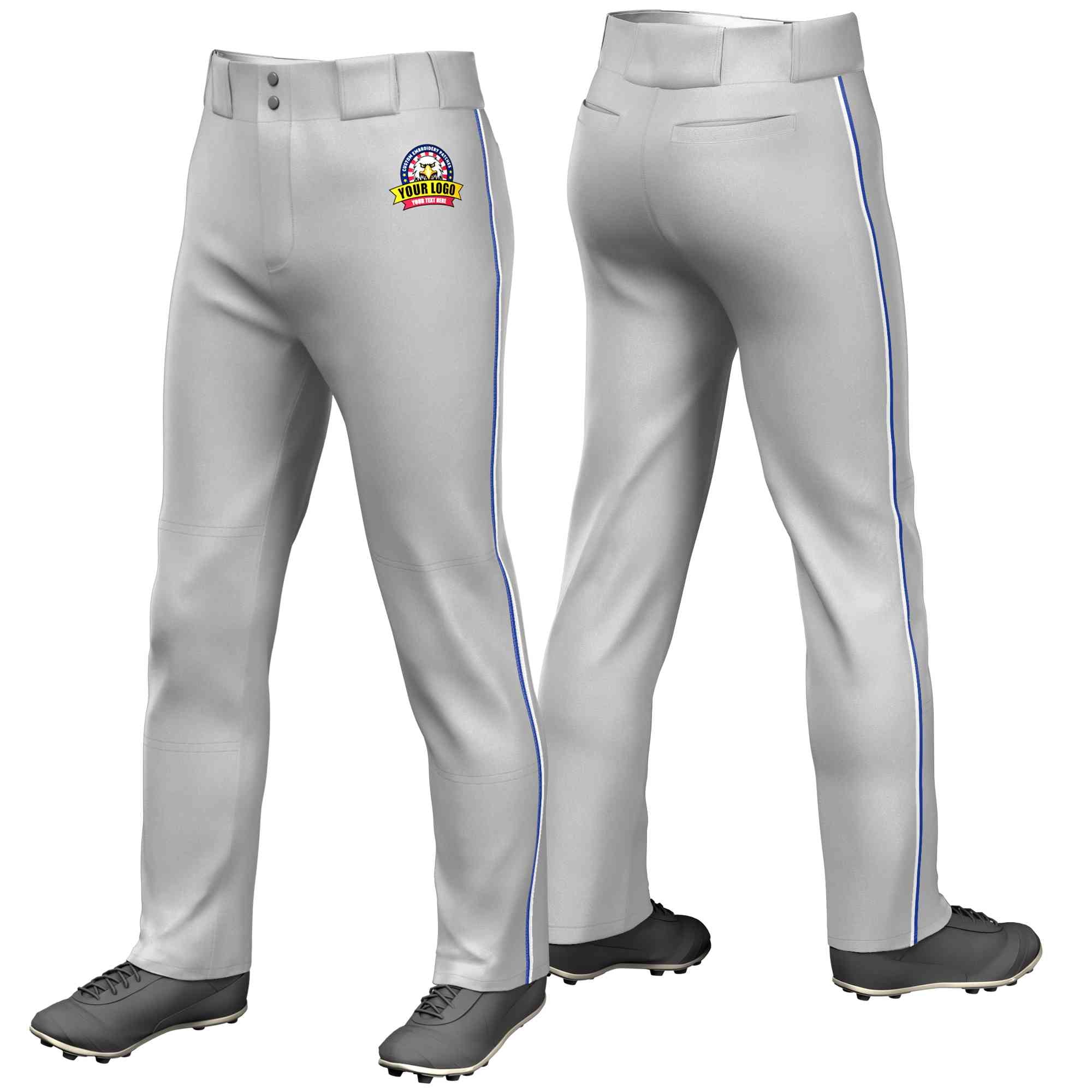 Custom Gray Royal-White Classic Fit Stretch Practice Loose-fit Baseball Pants