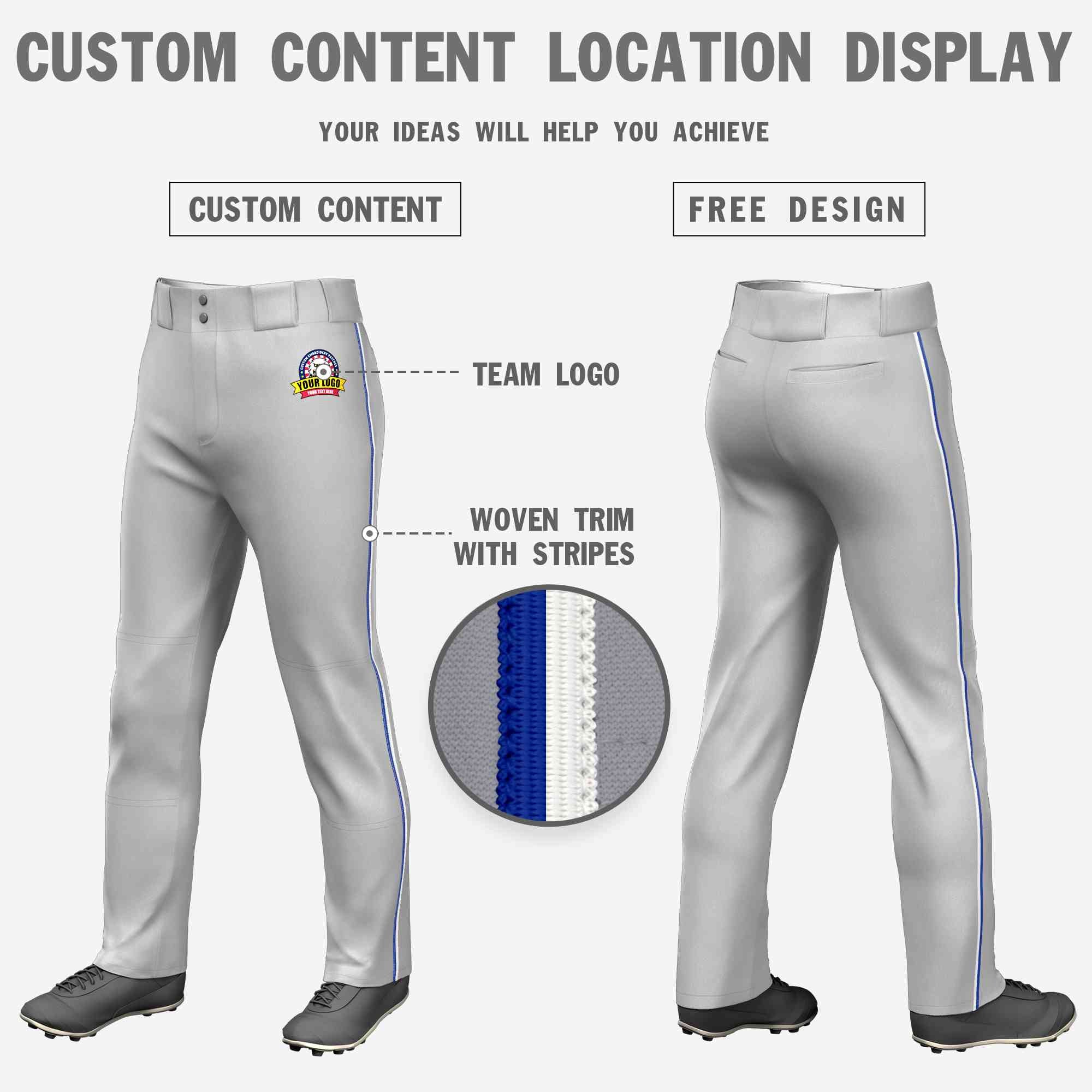 Custom Gray Royal-White Classic Fit Stretch Practice Loose-fit Baseball Pants