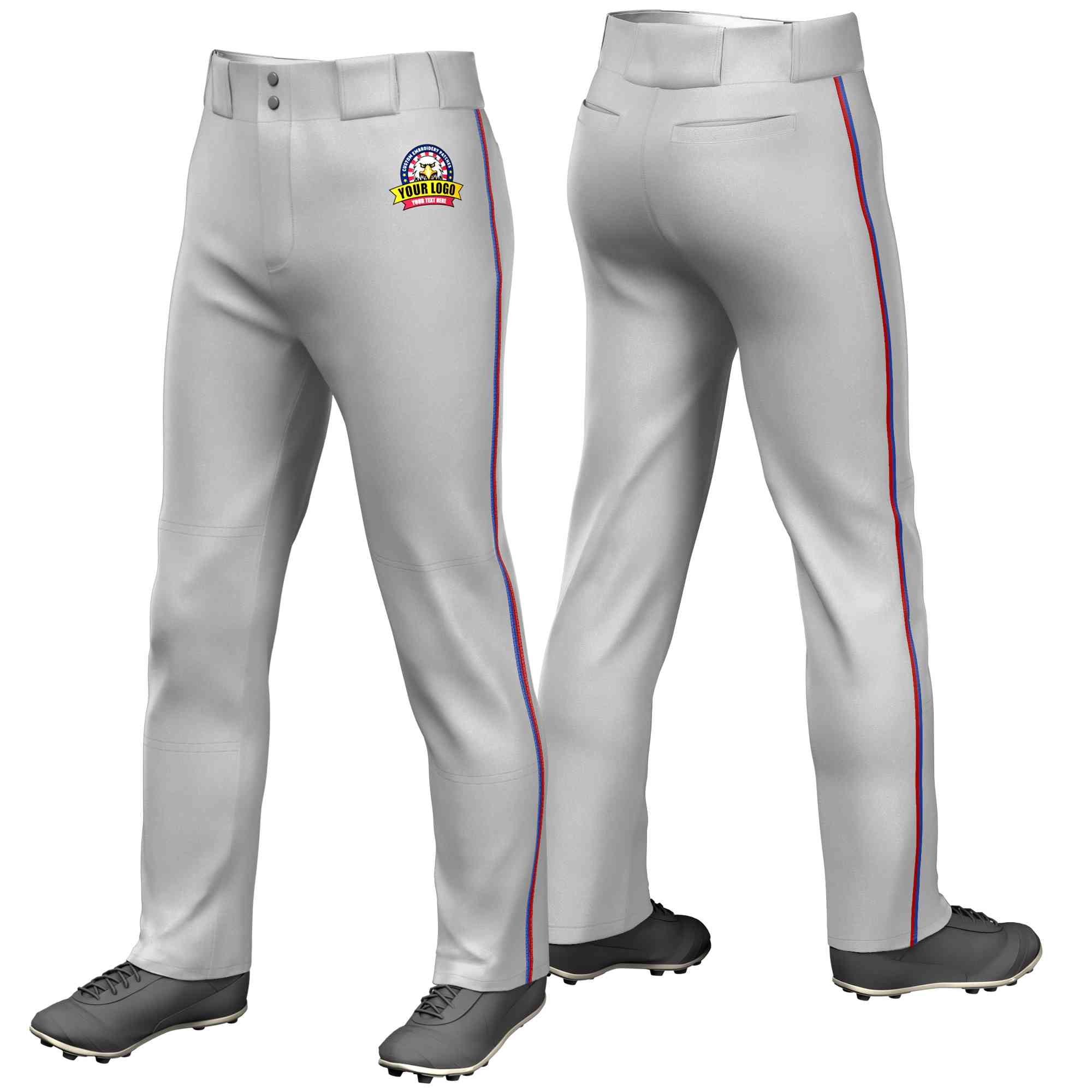 Pantalon de baseball coupe ample, coupe classique, gris royal et rouge personnalisé