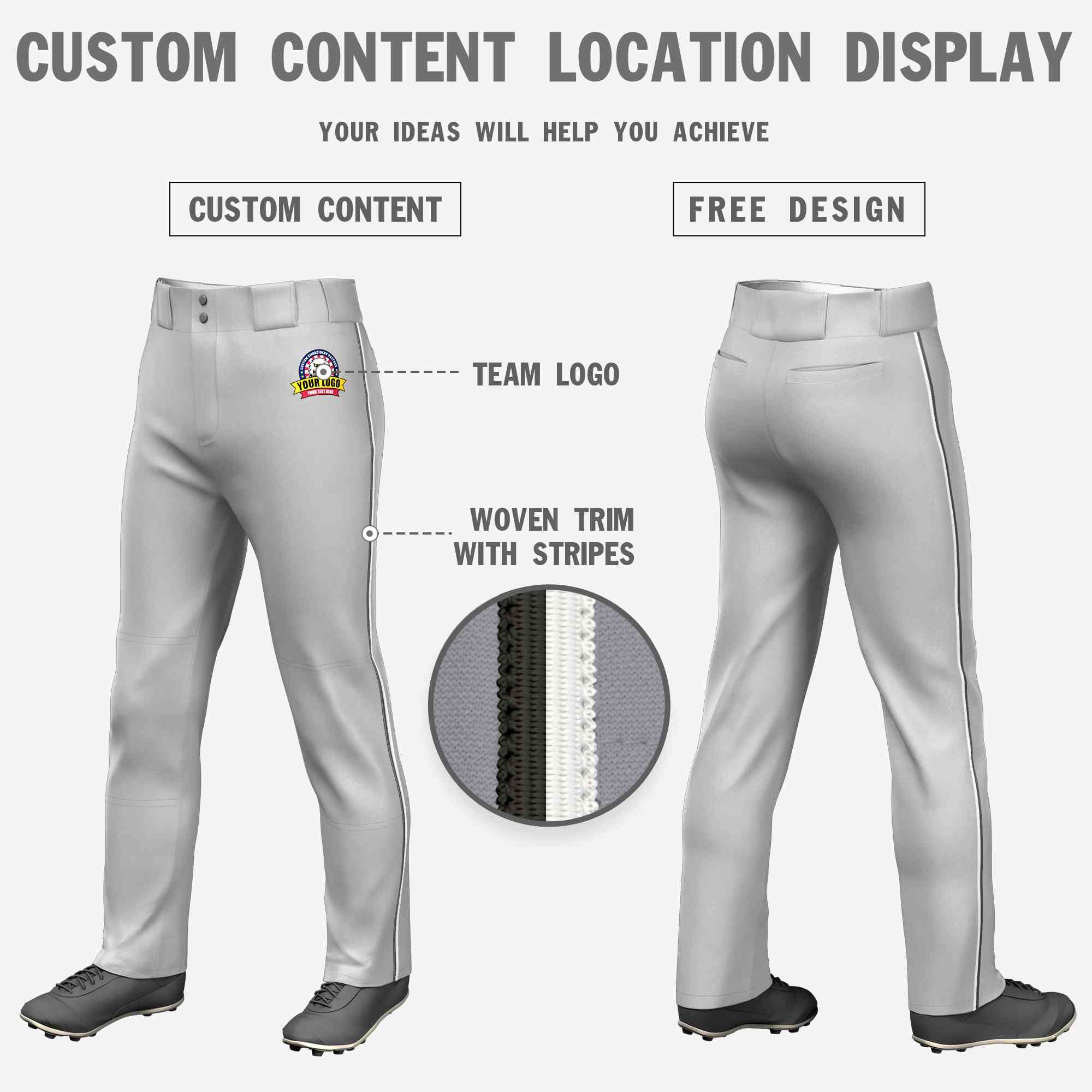 Pantalon de baseball coupe ample, gris foncé et blanc, coupe classique, extensible, personnalisé