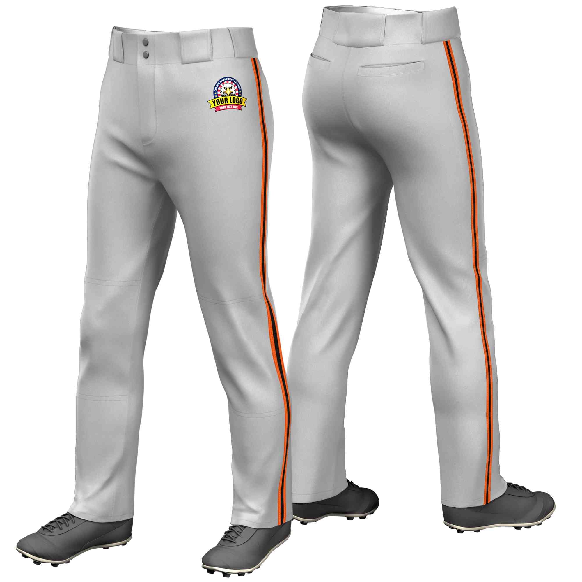 Pantalon de baseball coupe ample, coupe classique, extensible, personnalisé, gris, orange, noir-orange