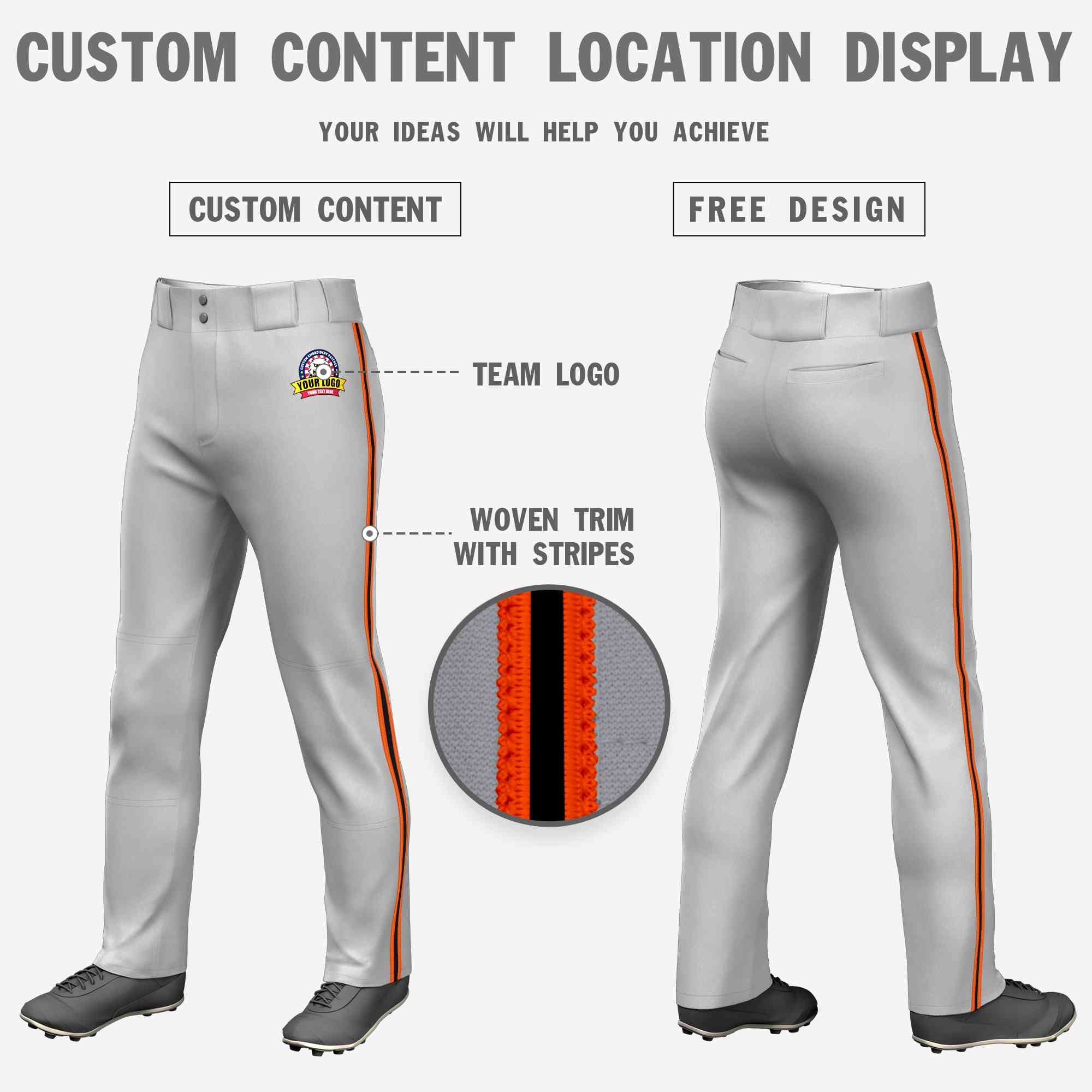 Custom Gray Orange Black-Orange Classic Fit Stretch Practice Loose-fit Baseball Pants