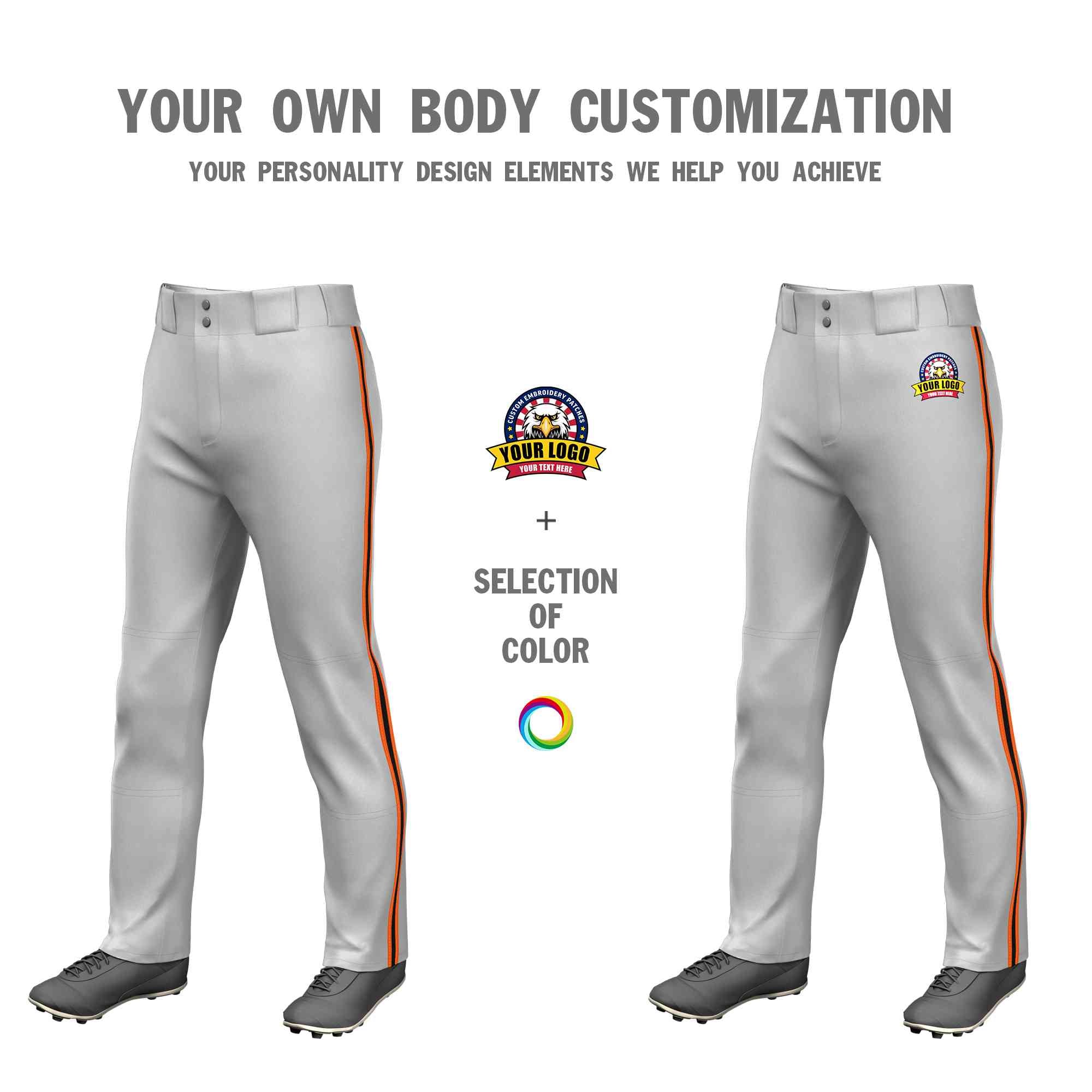 Custom Gray Orange Black-Orange Classic Fit Stretch Practice Loose-fit Baseball Pants