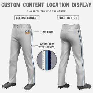 Custom Gray White Light Blue-Navy Classic Fit Stretch Practice Loose-fit Baseball Pants