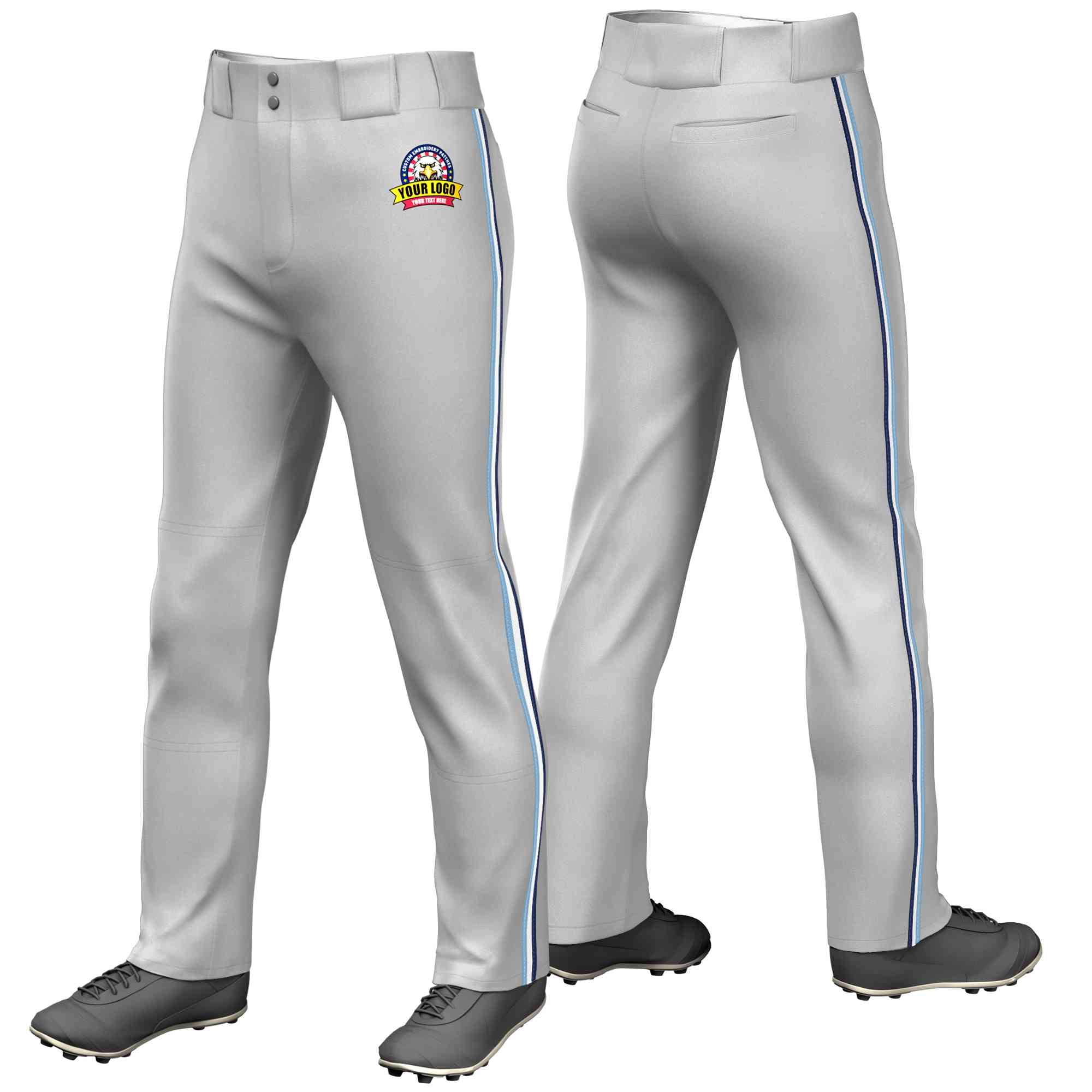 Custom Gray Light Blue White-Navy Classic Fit Stretch Practice Loose-fit Baseball Pants