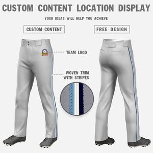 Custom Gray Light Blue White-Navy Classic Fit Stretch Practice Loose-fit Baseball Pants