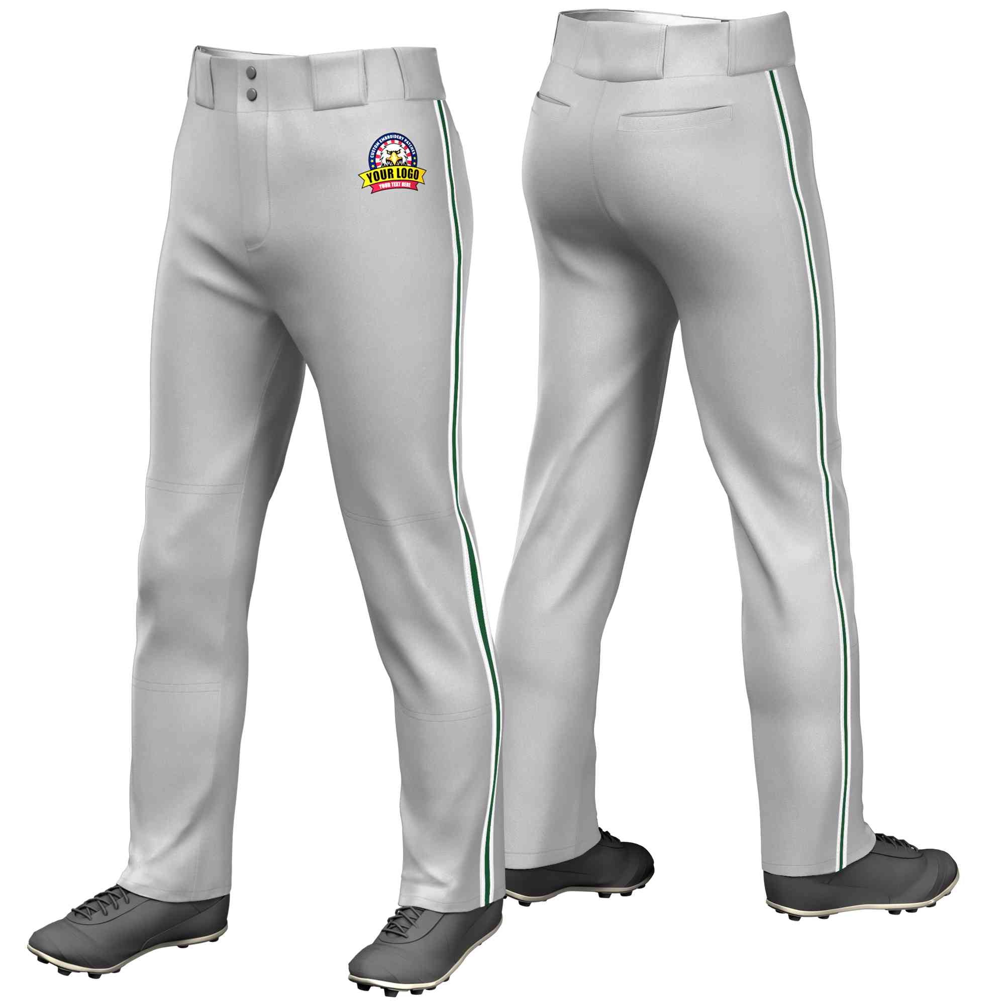 Pantalon de baseball coupe ample, coupe classique, extensible, personnalisé, gris, blanc, vert-blanc