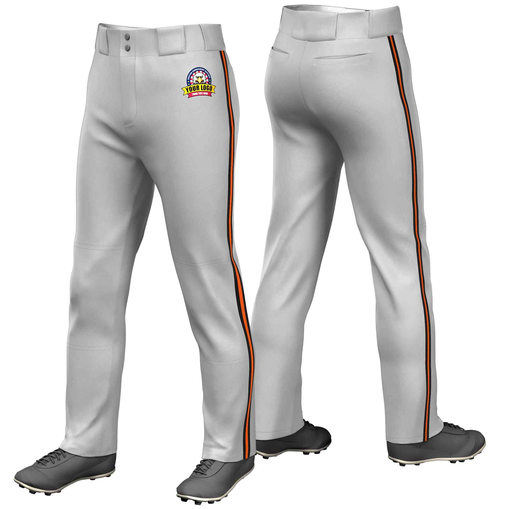 Pantalon de baseball coupe ample, coupe classique, extensible, personnalisé, gris, noir, orange-noir