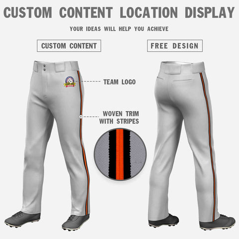 Custom Gray Black Orange-Black Classic Fit Stretch Practice Loose-fit Baseball Pants