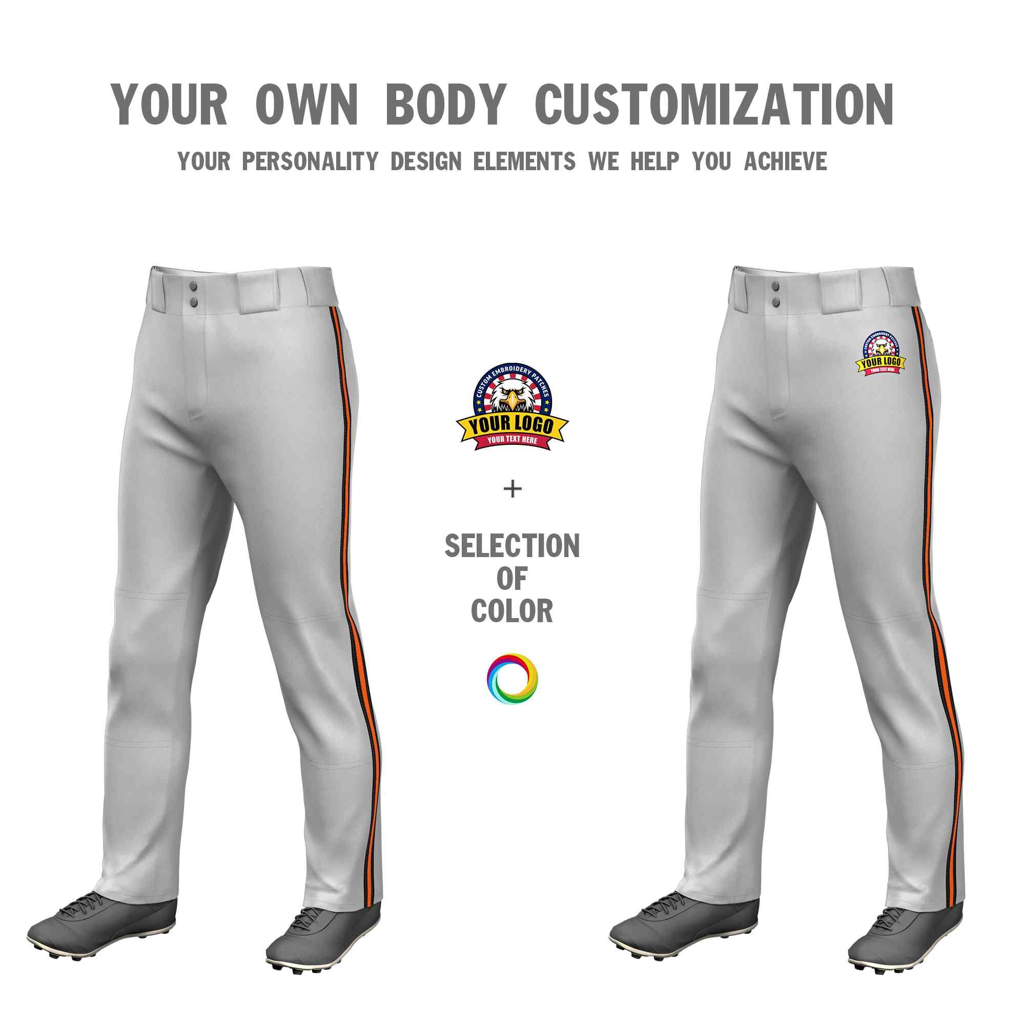 Custom Gray Black Orange-Black Classic Fit Stretch Practice Loose-fit Baseball Pants