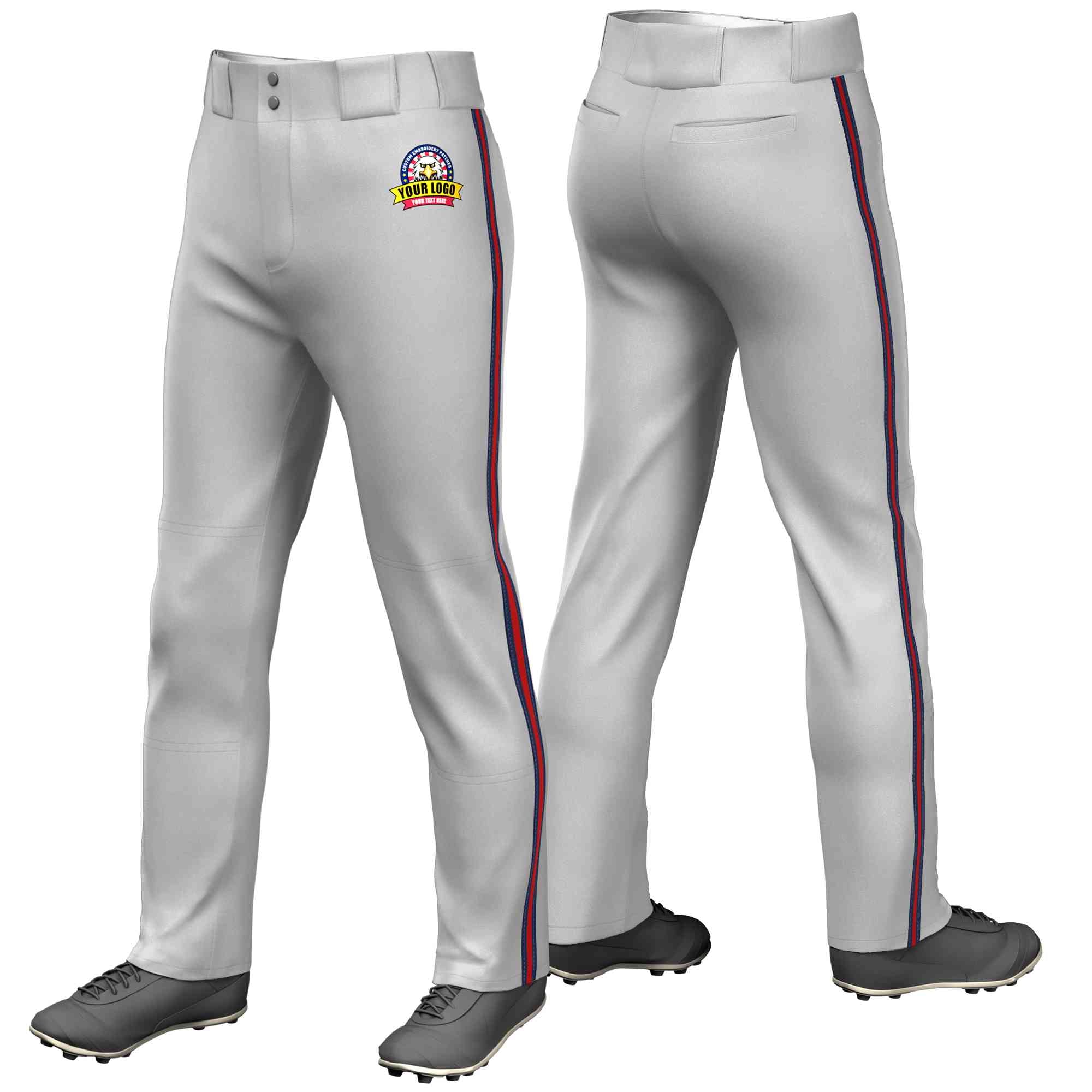 Custom Gray Navy Red-Navy Classic Fit Stretch Practice Loose-fit Baseball Pants