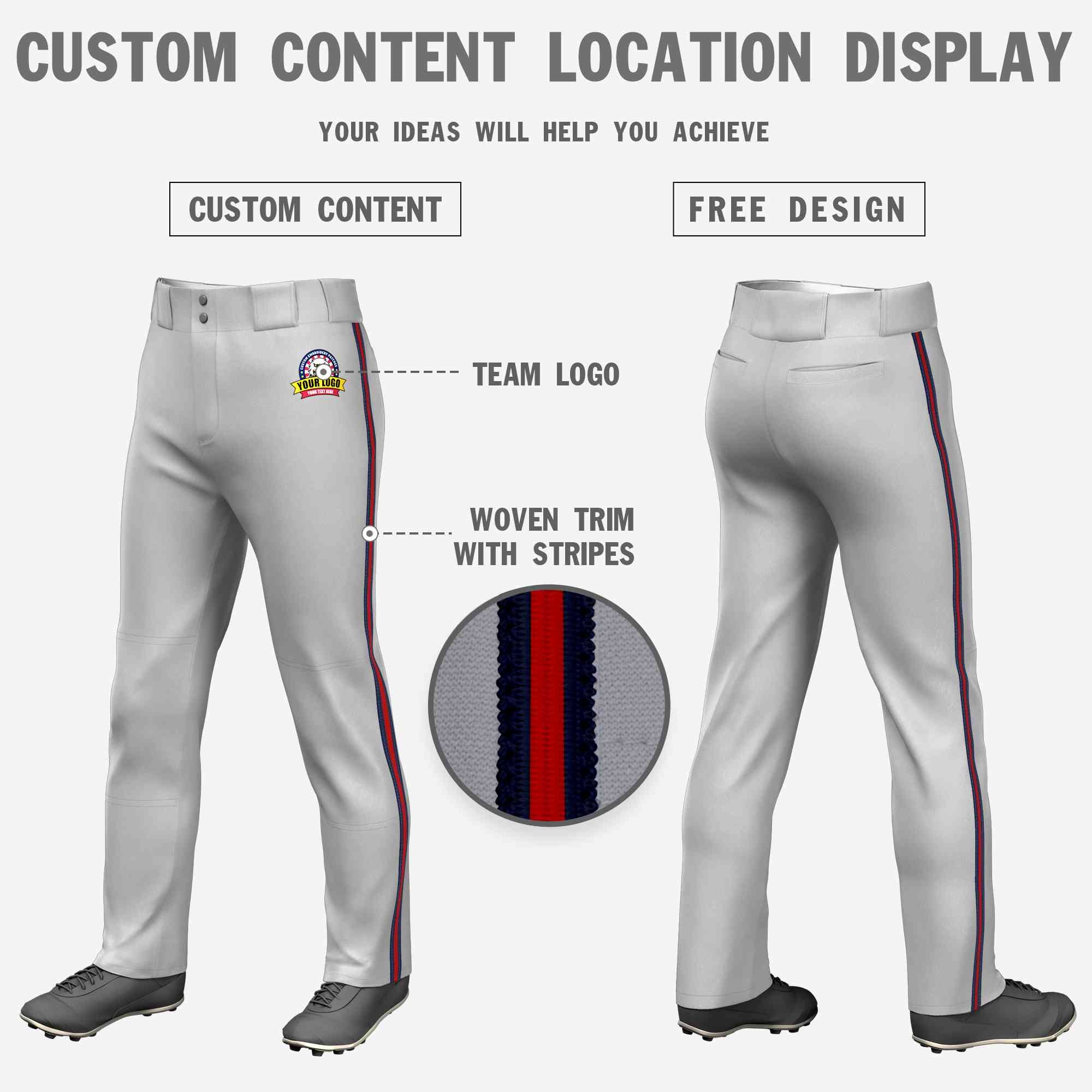 Custom Gray Navy Red-Navy Classic Fit Stretch Practice Loose-fit Baseball Pants