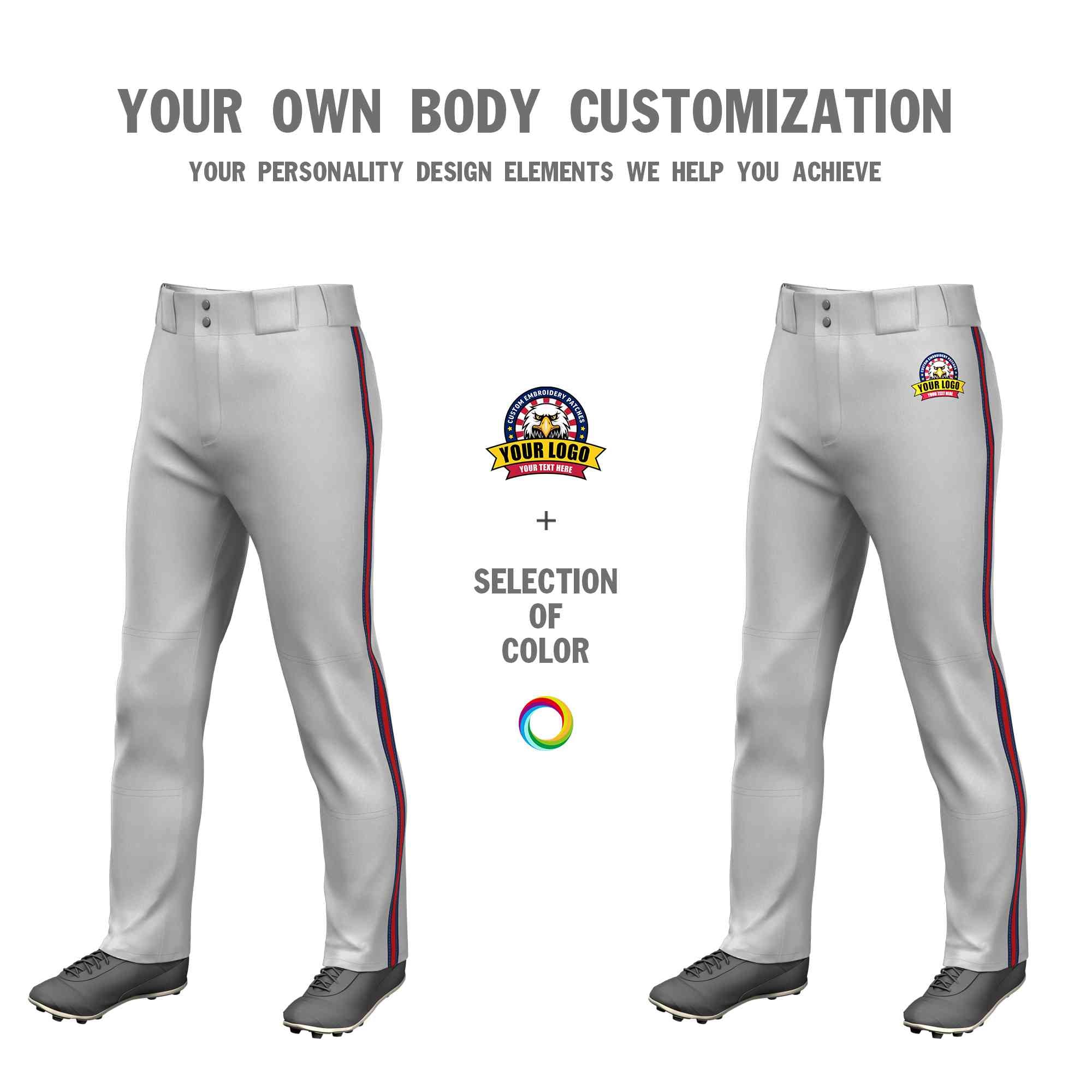 Custom Gray Navy Red-Navy Classic Fit Stretch Practice Loose-fit Baseball Pants