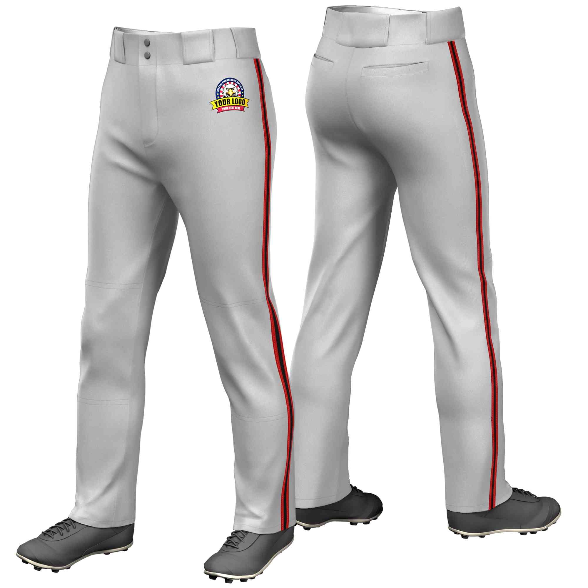 Custom Gray Red Black-Red Classic Fit Stretch Practice Loose-fit Baseball Pants