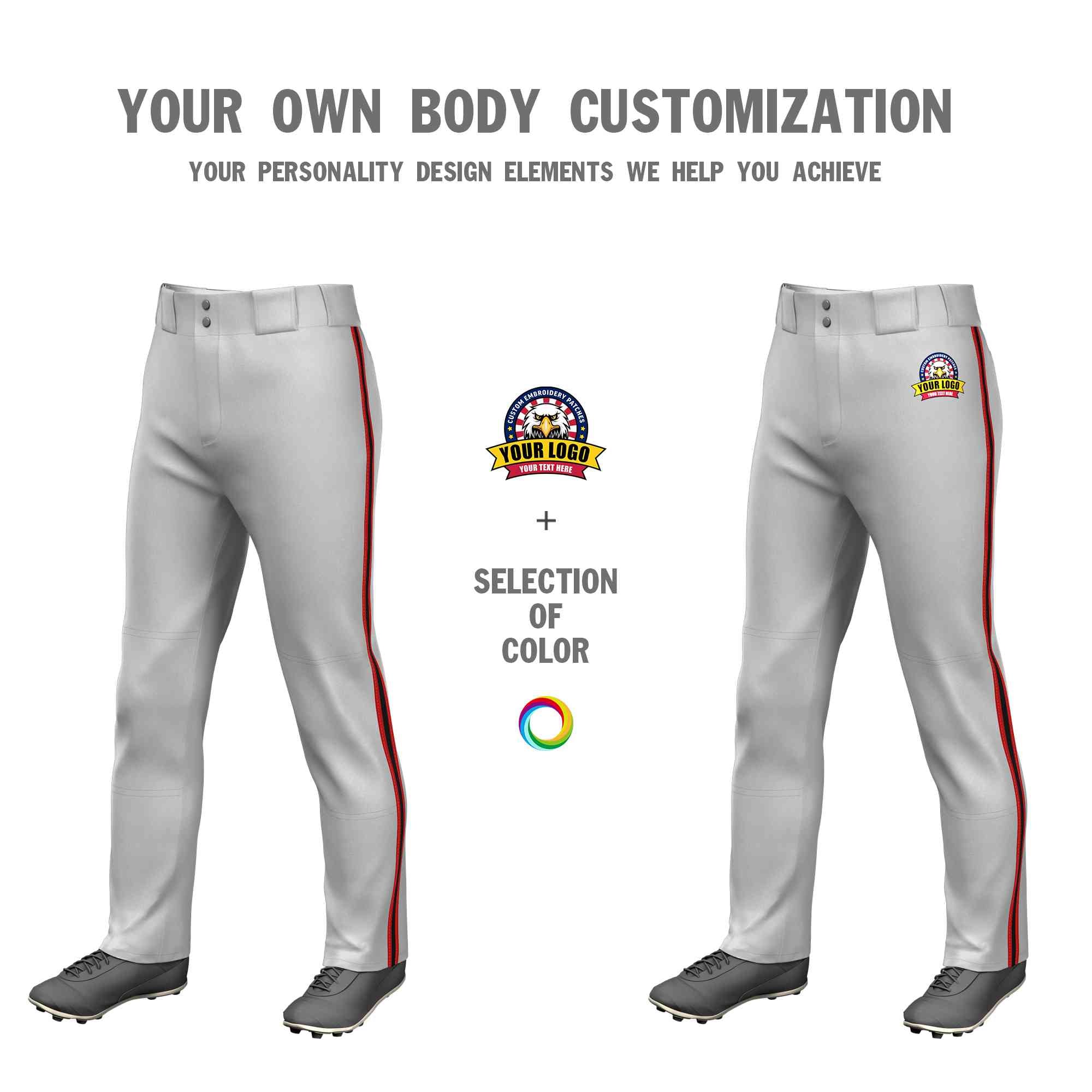 Custom Gray Red Black-Red Classic Fit Stretch Practice Loose-fit Baseball Pants