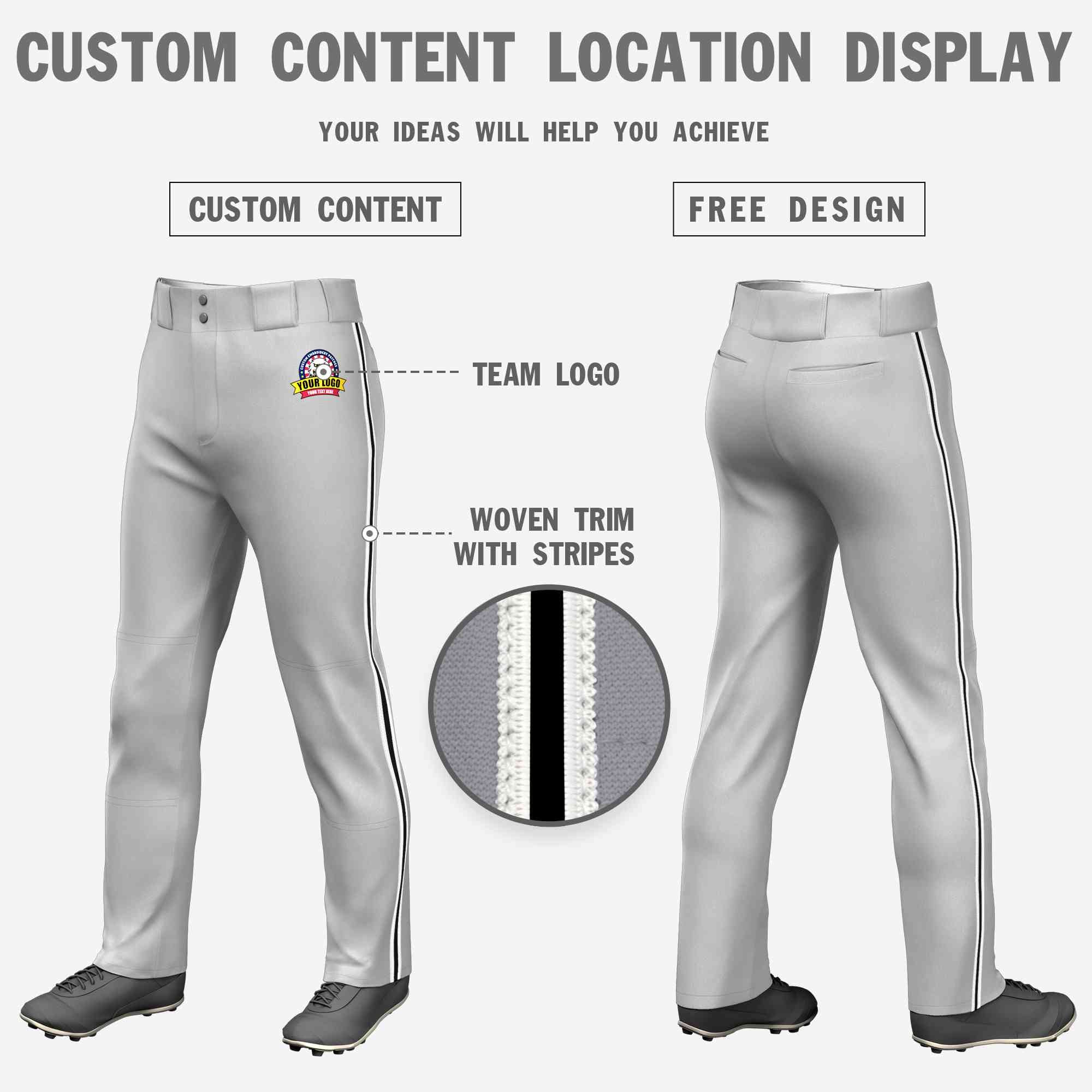 Pantalon de baseball coupe ample, coupe classique, extensible, personnalisé, gris, blanc, noir-blanc