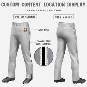 Custom Gray White Black-White Classic Fit Stretch Practice Loose-fit Baseball Pants