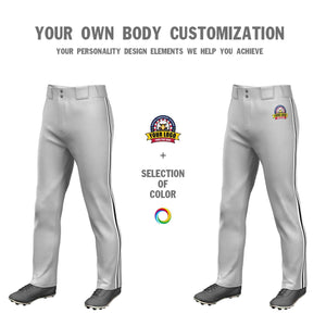 Custom Gray White Black-White Classic Fit Stretch Practice Loose-fit Baseball Pants