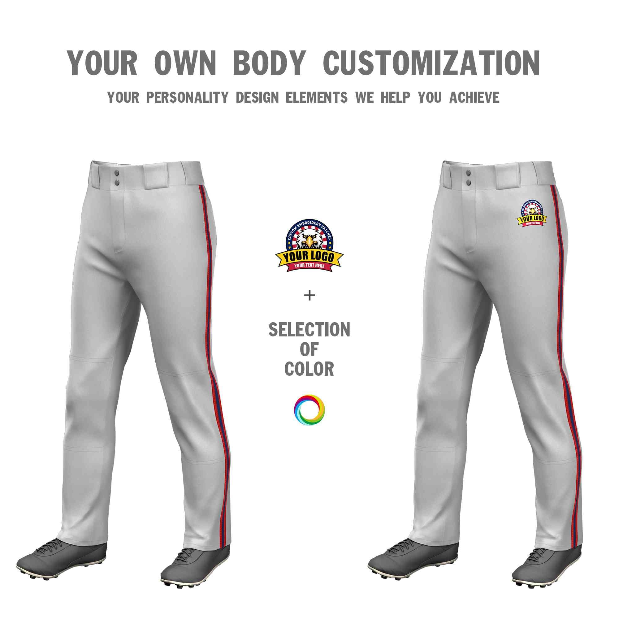 Custom Gray Red Navy-Red Classic Fit Stretch Practice Loose-fit Baseball Pants