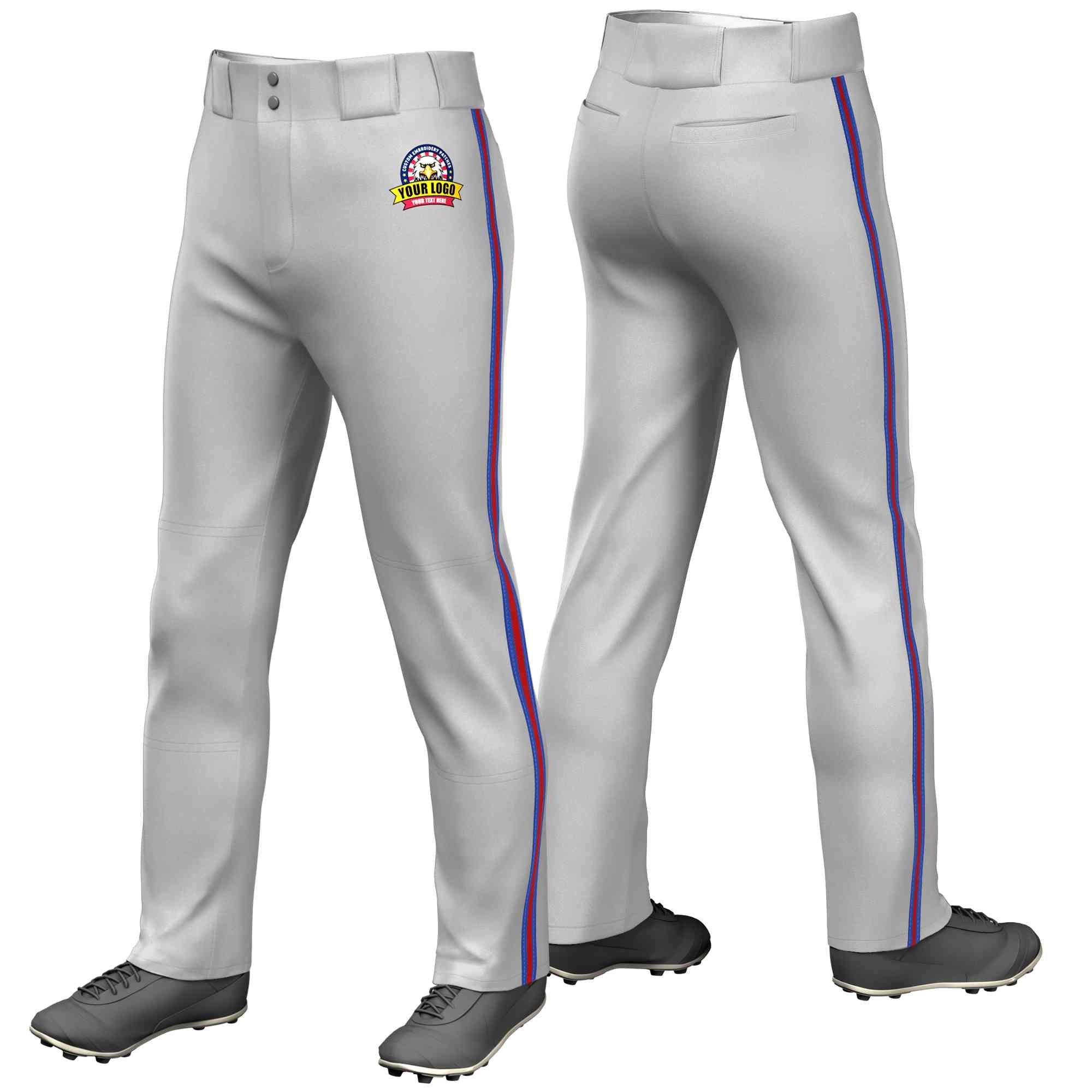 Custom Gray Royal Red-Royal Classic Fit Stretch Practice Loose-fit Baseball Pants