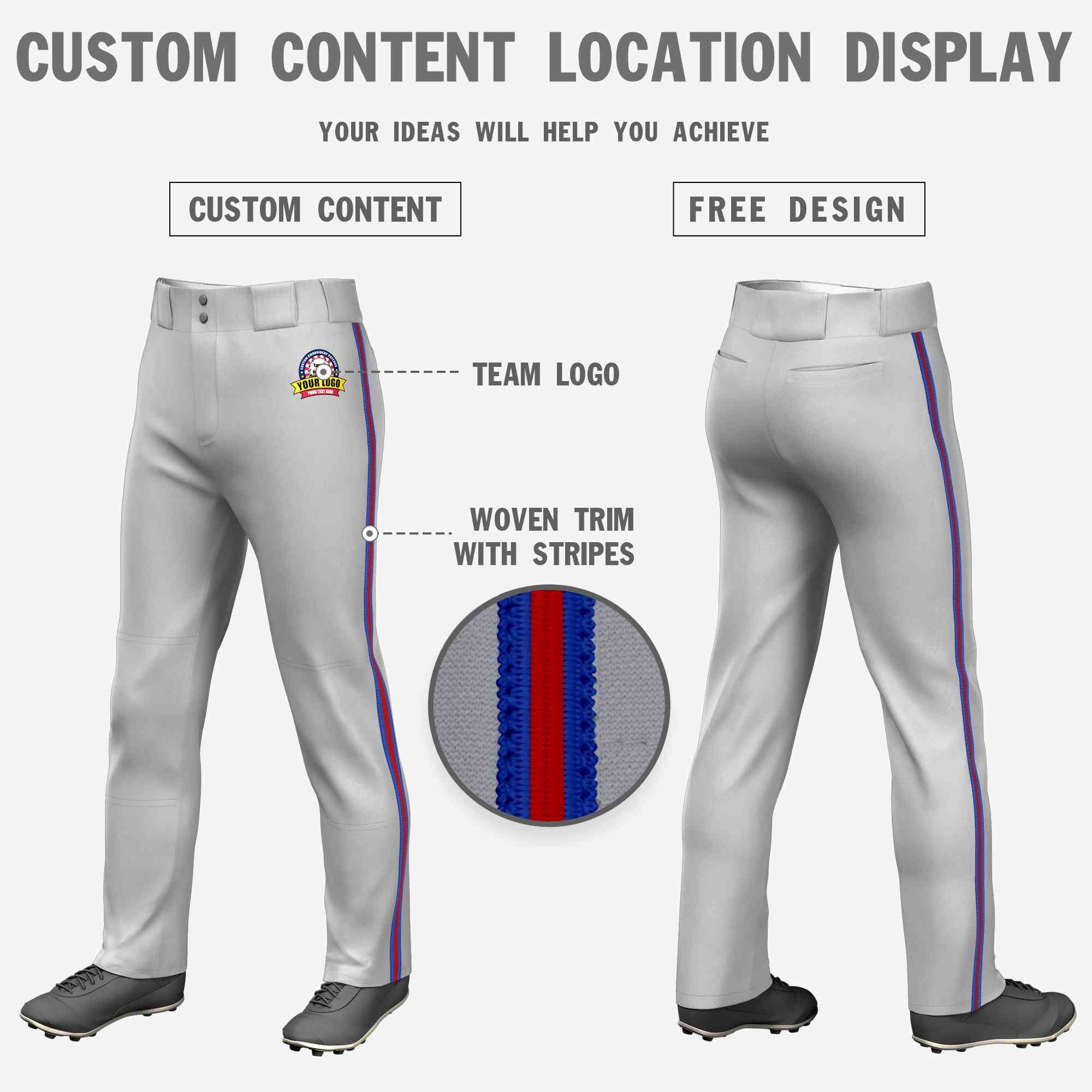 Custom Gray Royal Red-Royal Classic Fit Stretch Practice Loose-fit Baseball Pants