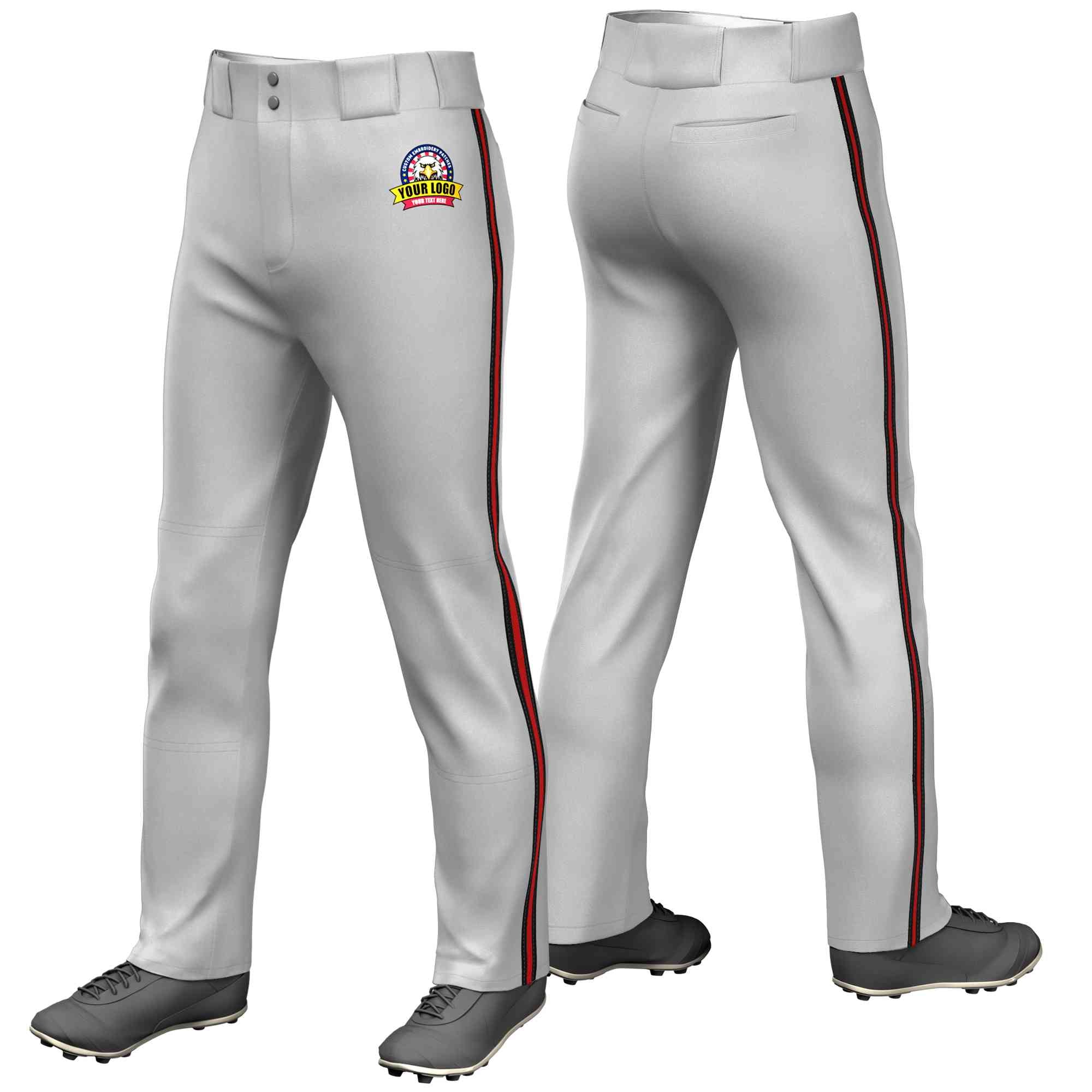 Custom Gray Black Red-Black Classic Fit Stretch Practice Loose-fit Baseball Pants