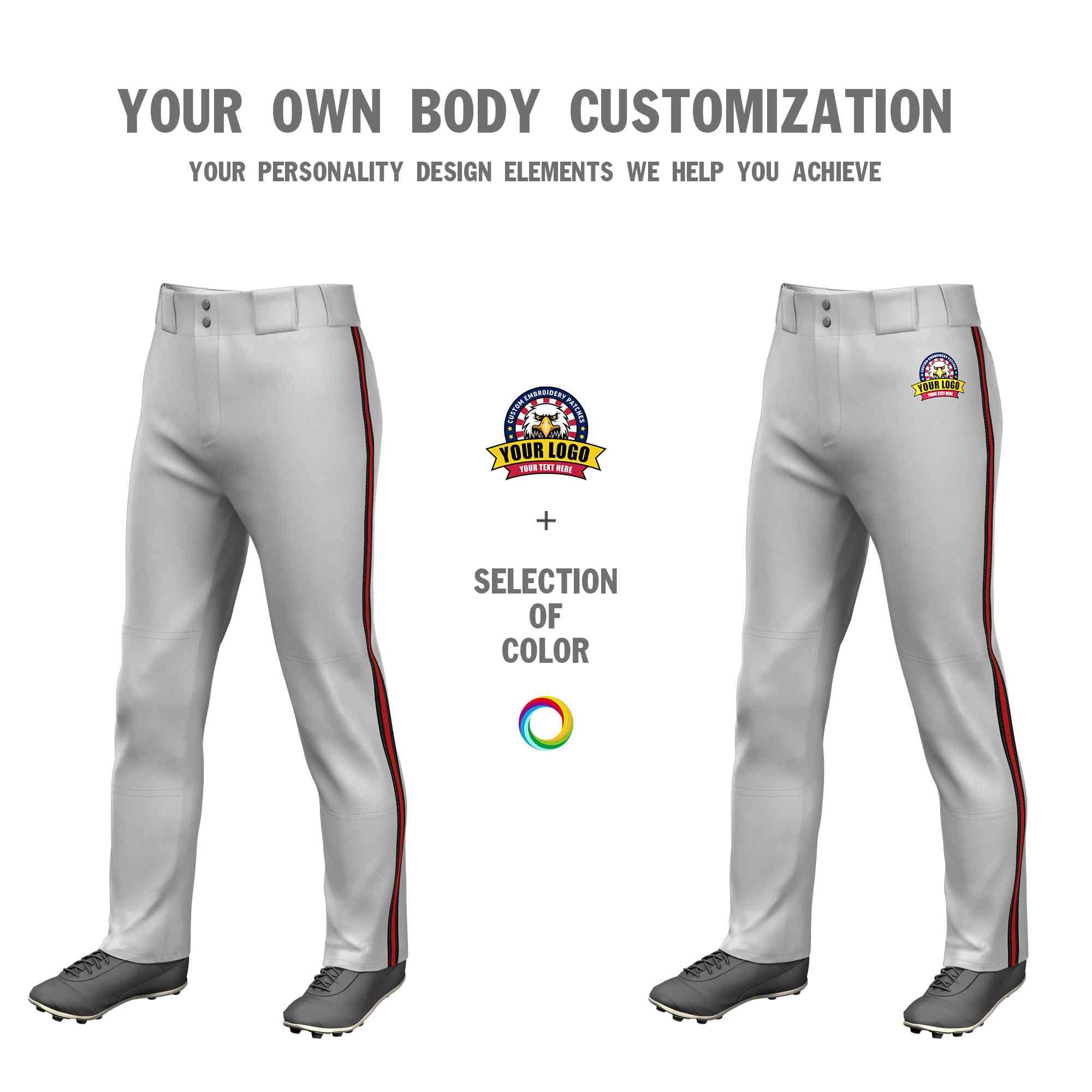 Custom Gray Black Red-Black Classic Fit Stretch Practice Loose-fit Baseball Pants