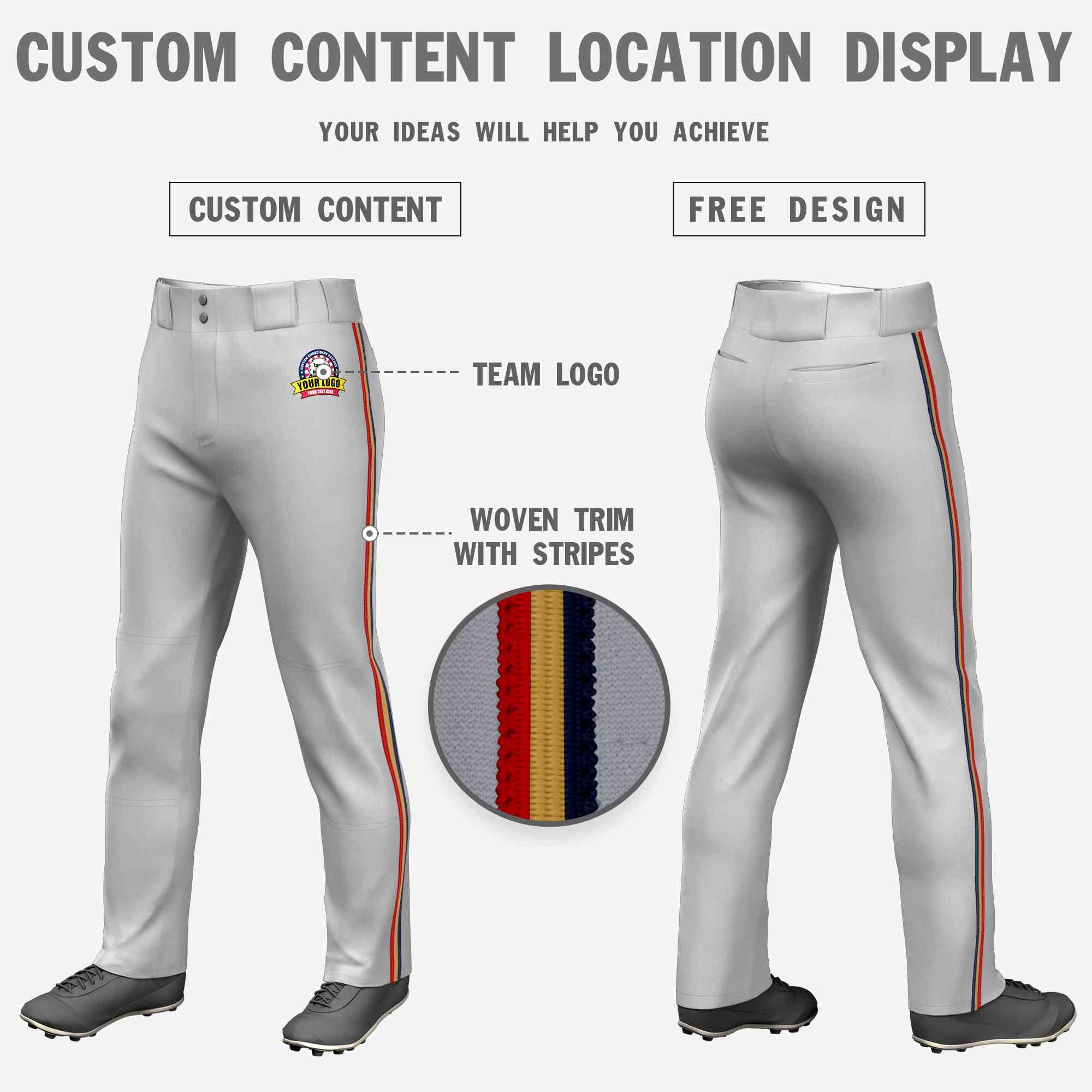 Custom Gray Navy Old Gold-Red Classic Fit Stretch Practice Loose-fit Baseball Pants