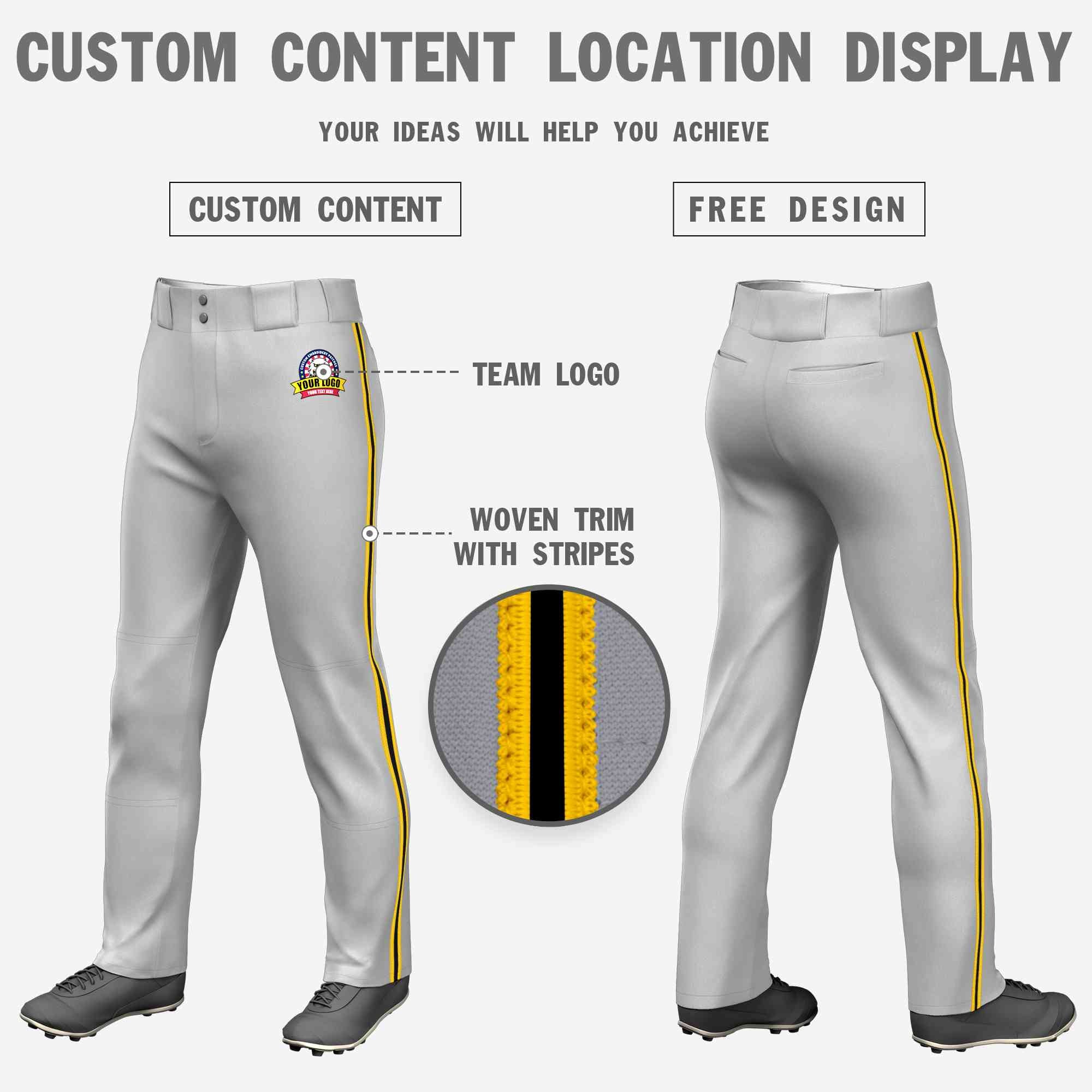 Custom Gray Gold Black-Gold Classic Fit Stretch Practice Loose-fit Baseball Pants