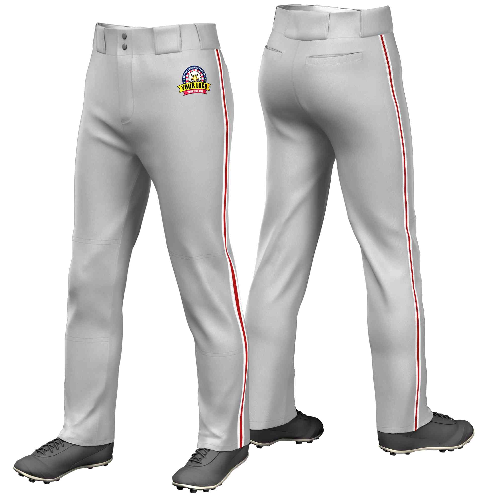 Pantalon de baseball coupe ample, coupe classique, extensible, personnalisé, gris, blanc, rouge-blanc