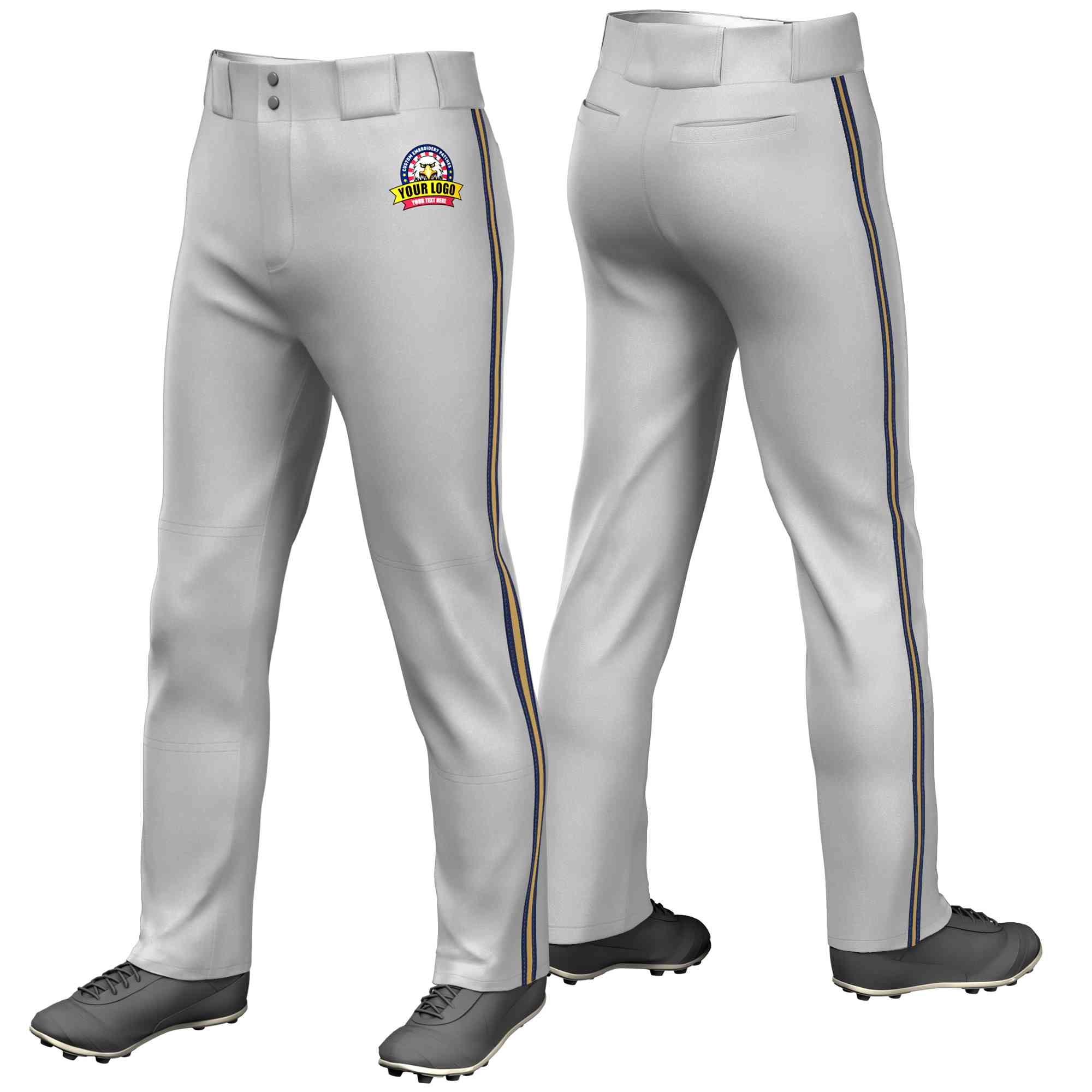 Pantalon de baseball coupe ample, coupe classique, gris, marine, vieux or-marine, personnalisé