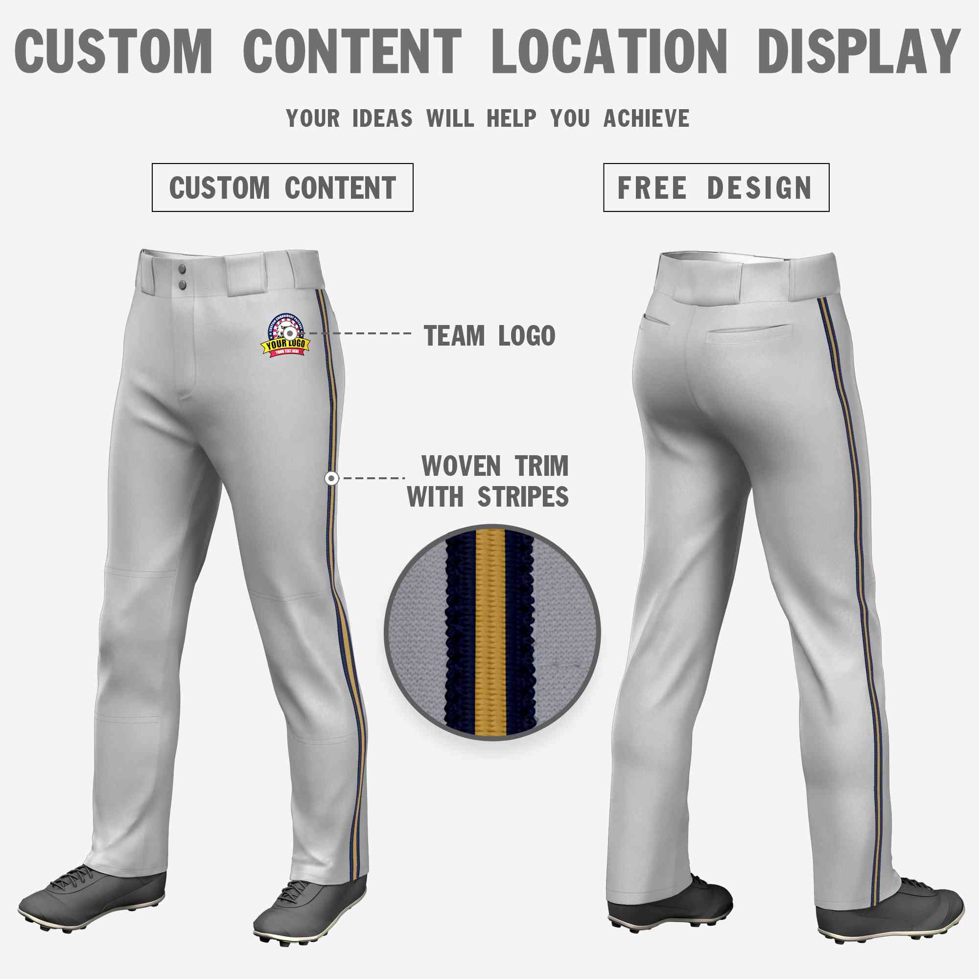 Custom Gray Navy Old Gold-Navy Classic Fit Stretch Practice Loose-fit Baseball Pants