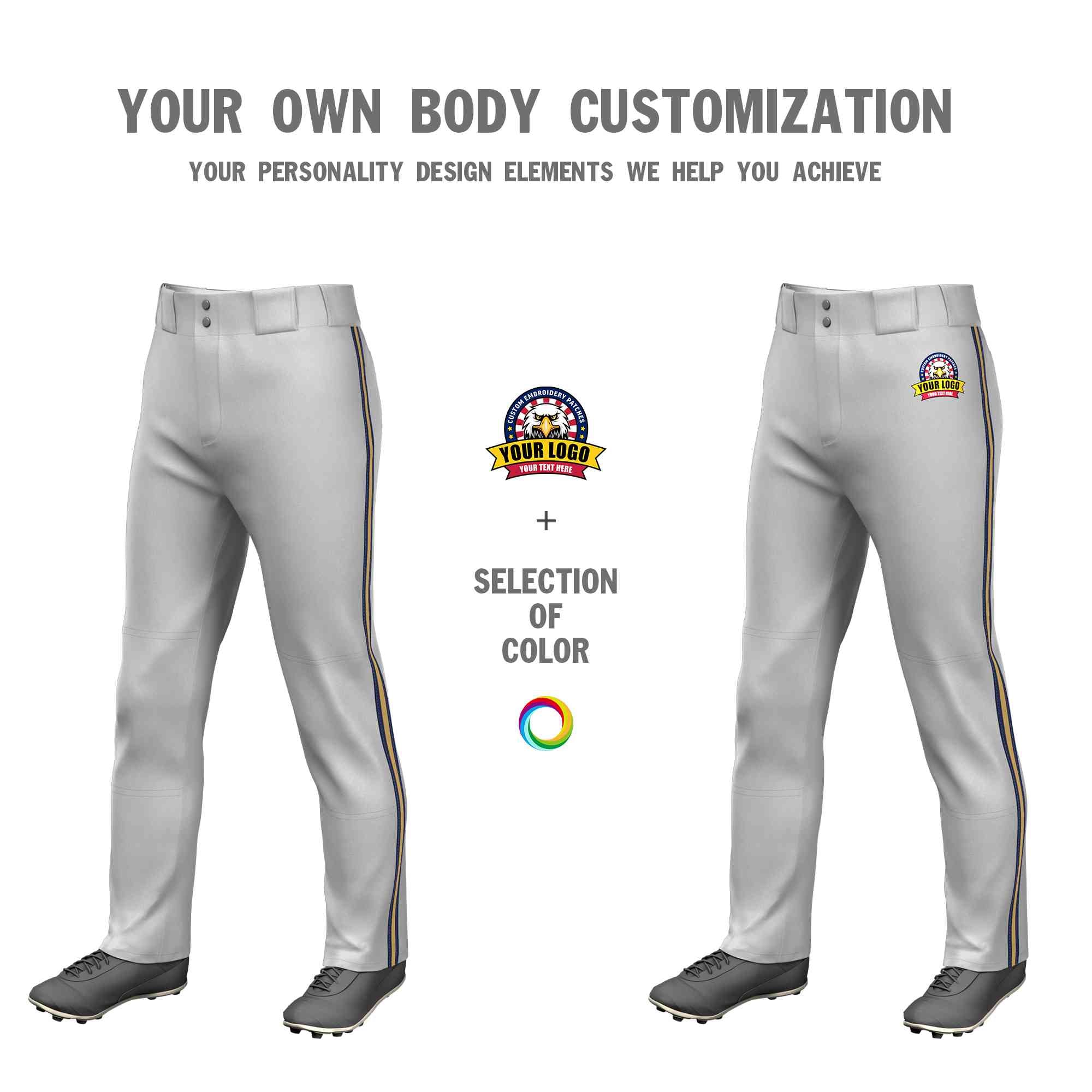 Custom Gray Navy Old Gold-Navy Classic Fit Stretch Practice Loose-fit Baseball Pants