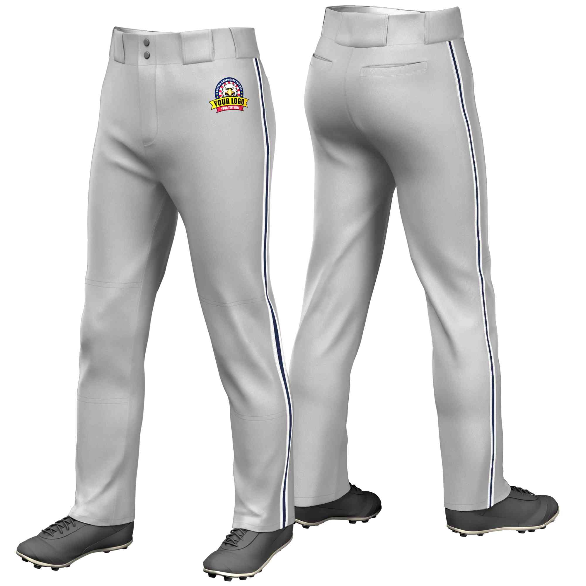 Pantalon de baseball coupe ample, coupe classique, extensible, personnalisé, gris, blanc, marine-blanc