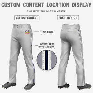 Pantalon de baseball coupe ample, coupe classique, extensible, personnalisé, gris, blanc, marine-blanc