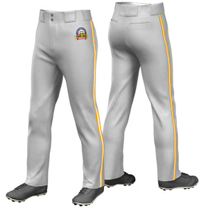 Custom Gray Yellow White-Yellow Classic Fit Stretch Practice Loose-fit Baseball Pants