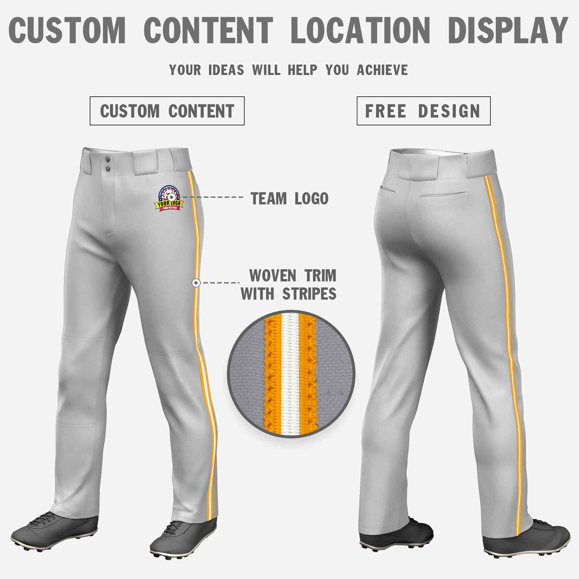 Pantalon de baseball coupe ample, coupe classique, extensible, personnalisé, gris, jaune, blanc-jaune