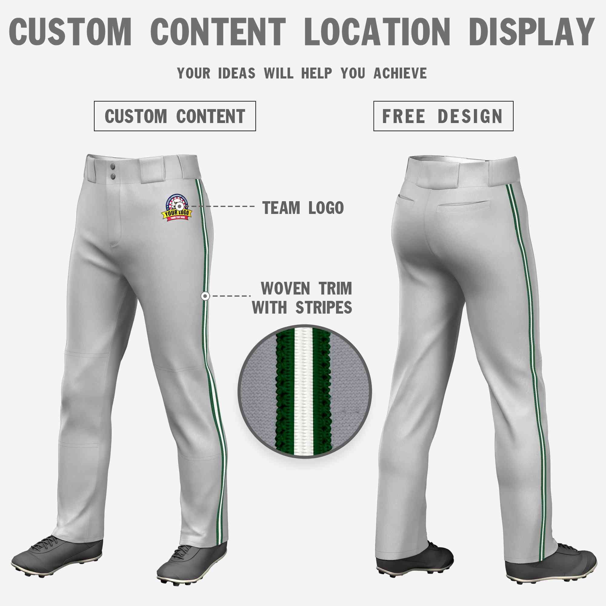 Pantalon de baseball coupe ample, personnalisé, gris, vert, blanc-vert, coupe classique, extensible