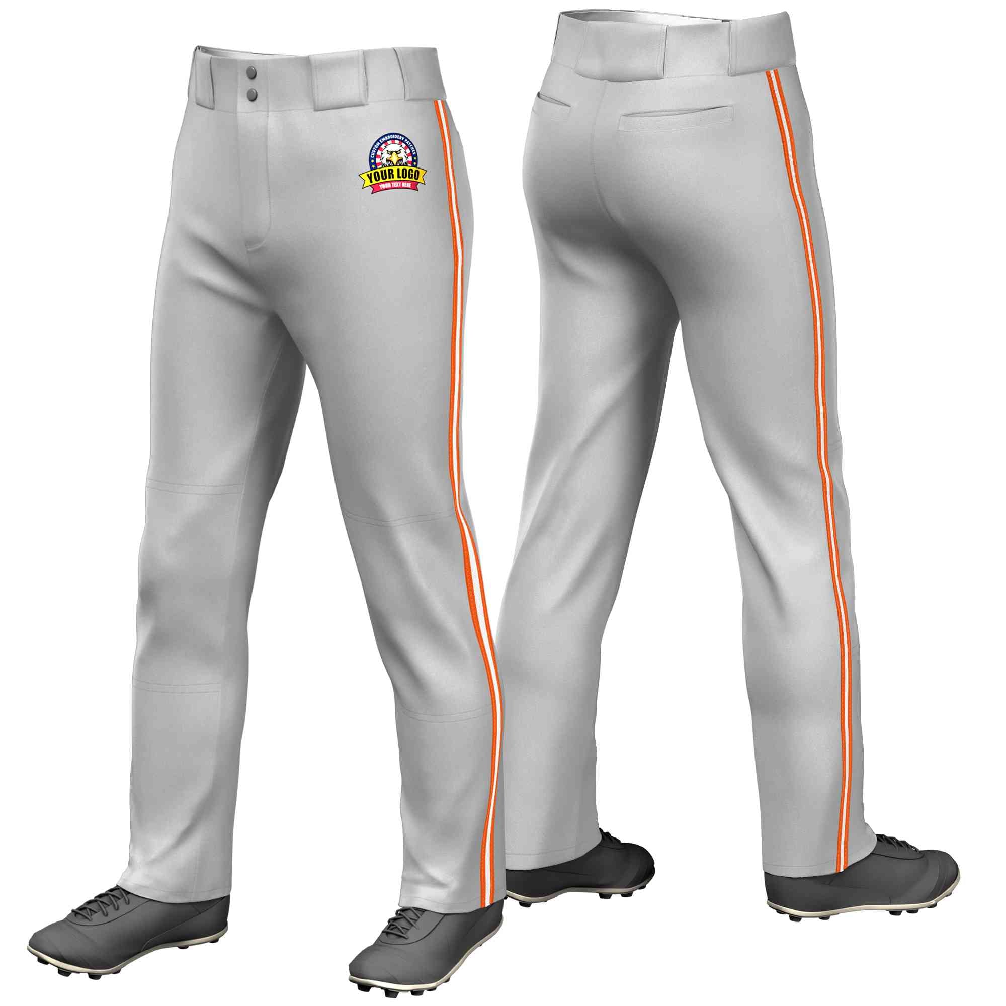 Custom Gray Orange White-Orange Classic Fit Stretch Practice Loose-fit Baseball Pants