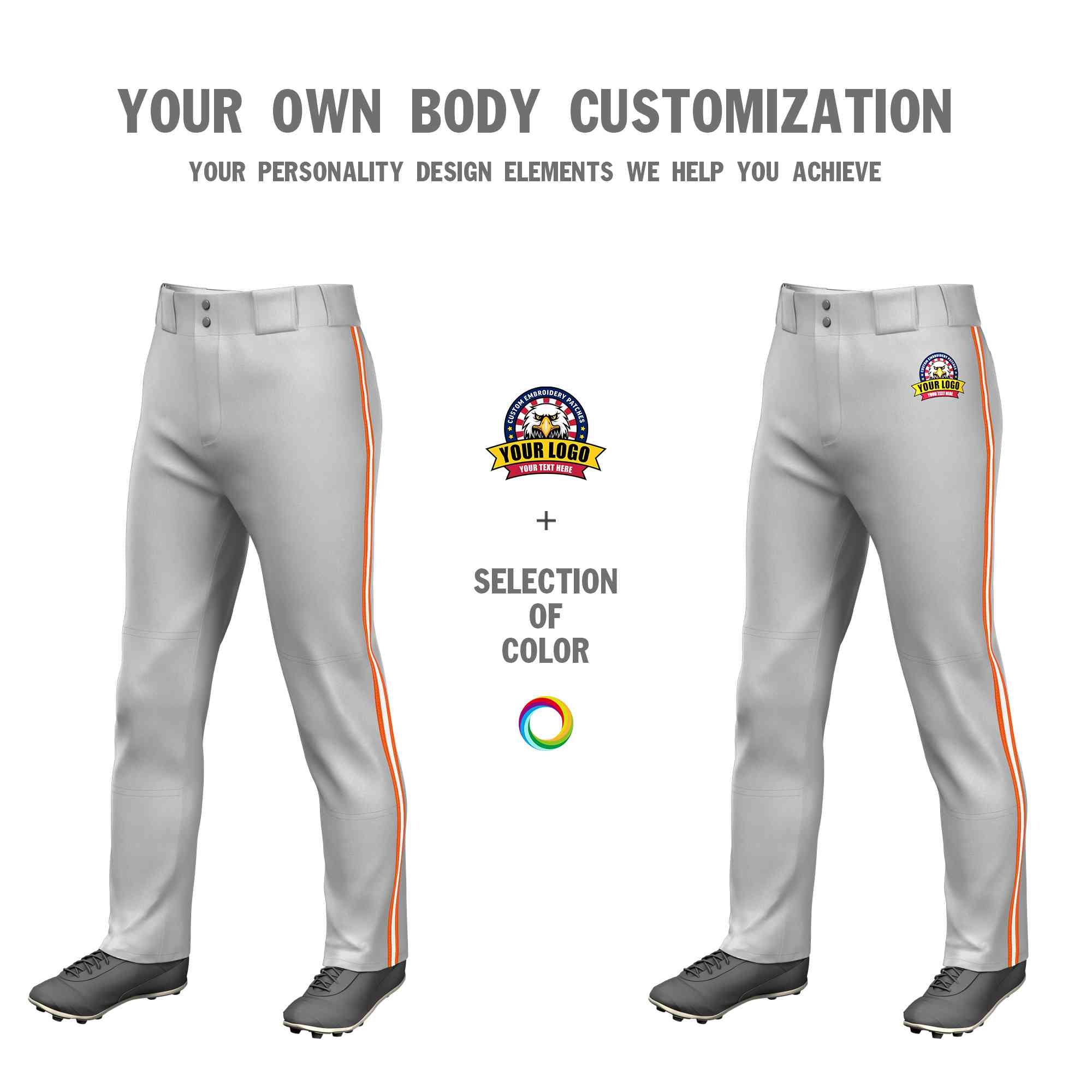 Custom Gray Orange White-Orange Classic Fit Stretch Practice Loose-fit Baseball Pants