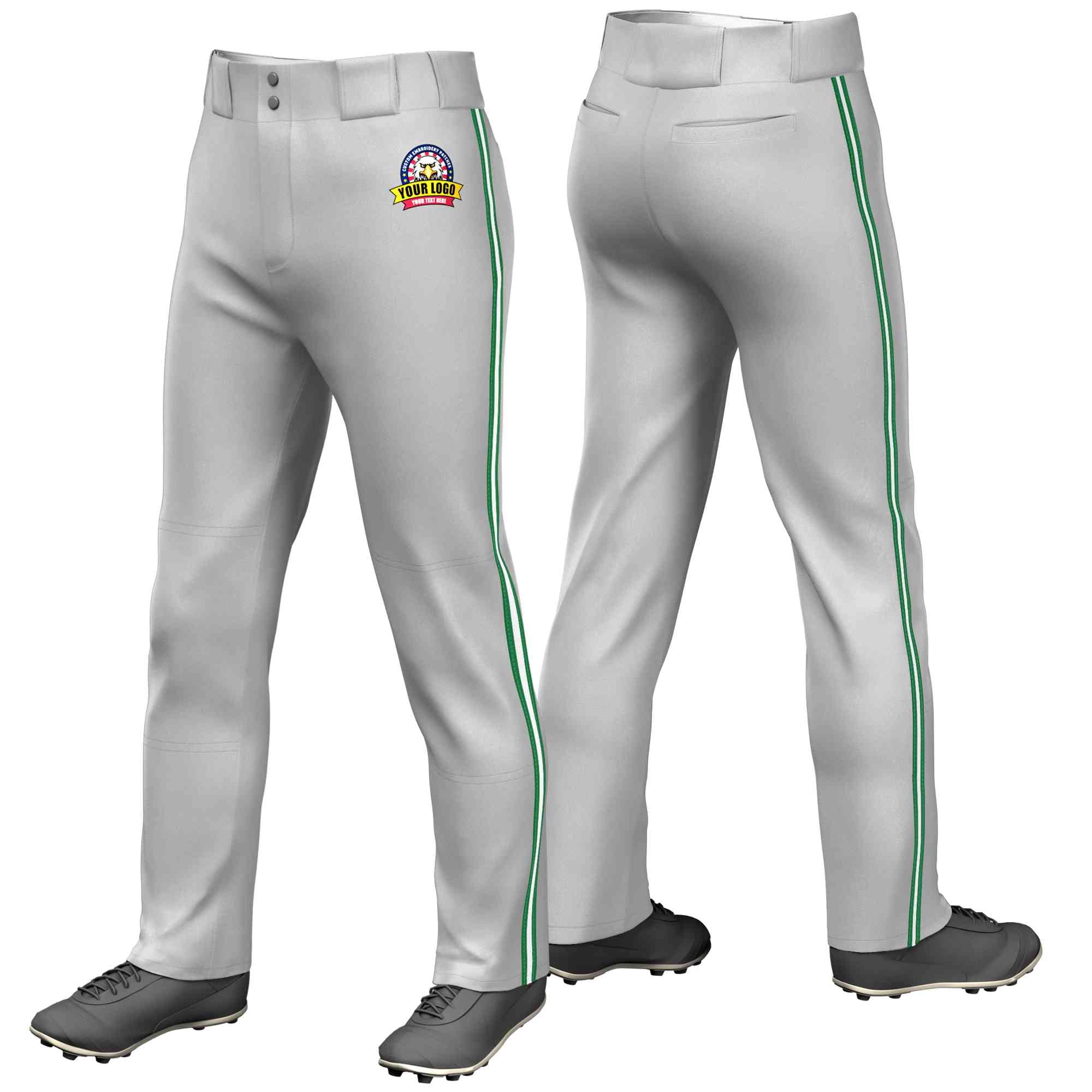 Custom Grey Kelly Green Blanc-Kelly Green Pantalon de baseball coupe classique extensible coupe ample