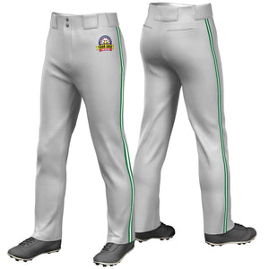 Custom Gray Kelly Green White-Kelly Green Classic Fit Stretch Practice Loose-fit Baseball Pants