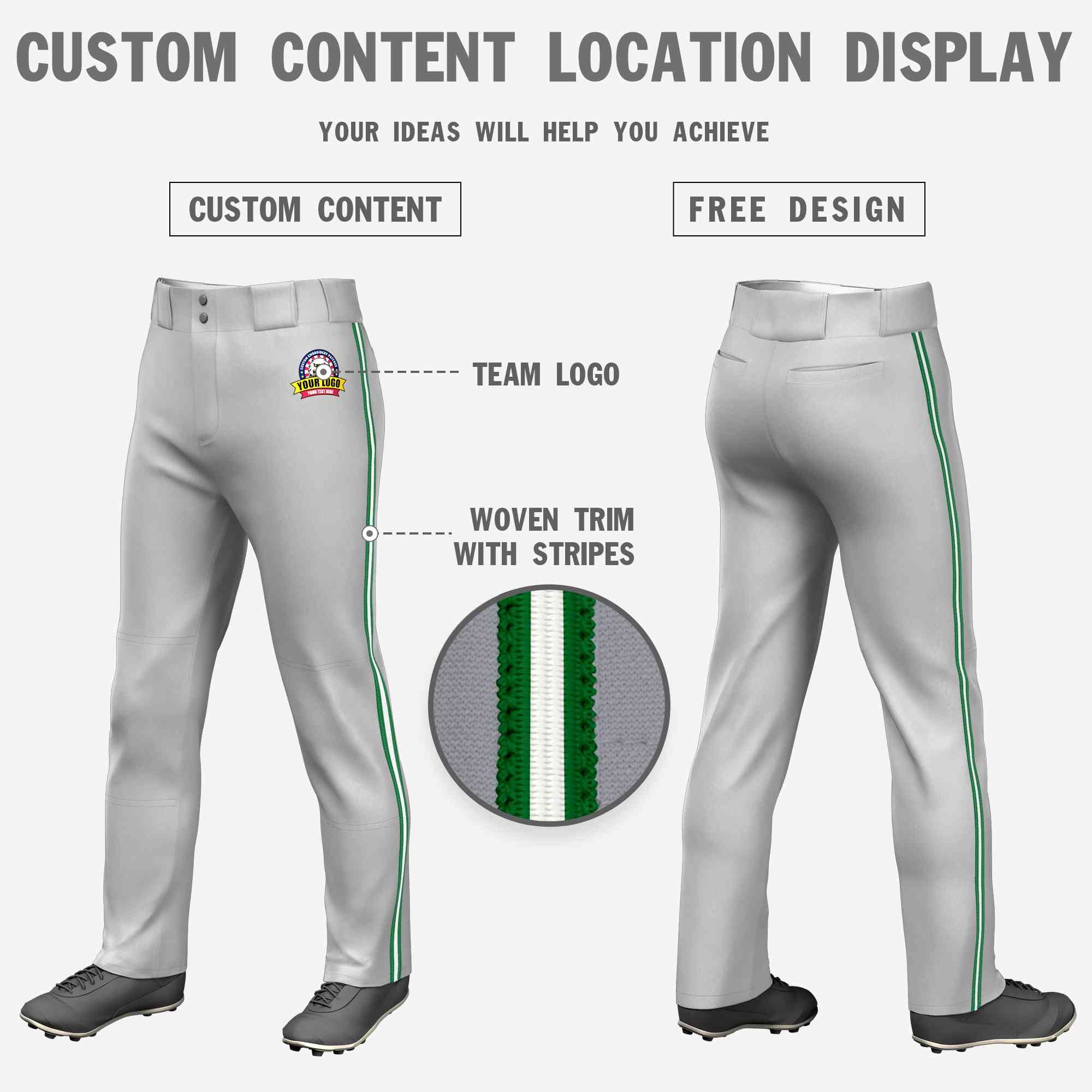 Custom Grey Kelly Green Blanc-Kelly Green Pantalon de baseball coupe classique extensible coupe ample