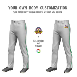 Custom Gray Kelly Green White-Kelly Green Classic Fit Stretch Practice Loose-fit Baseball Pants