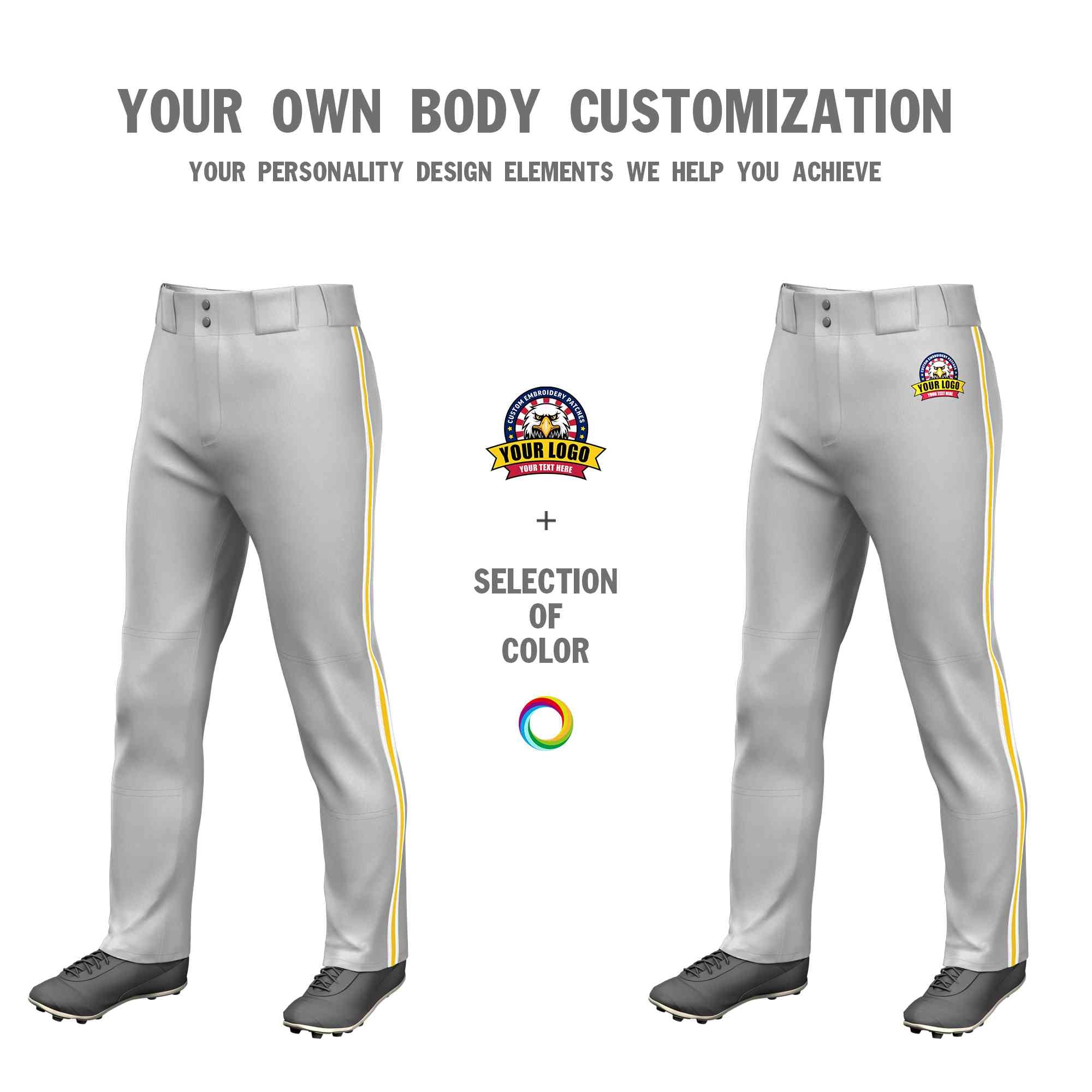 Custom Gray White Gold-White Classic Fit Stretch Practice Loose-fit Baseball Pants