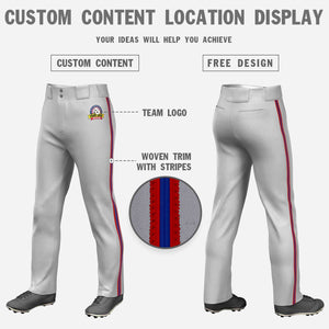 Custom Gray Red Royal-Red Classic Fit Stretch Practice Loose-fit Baseball Pants