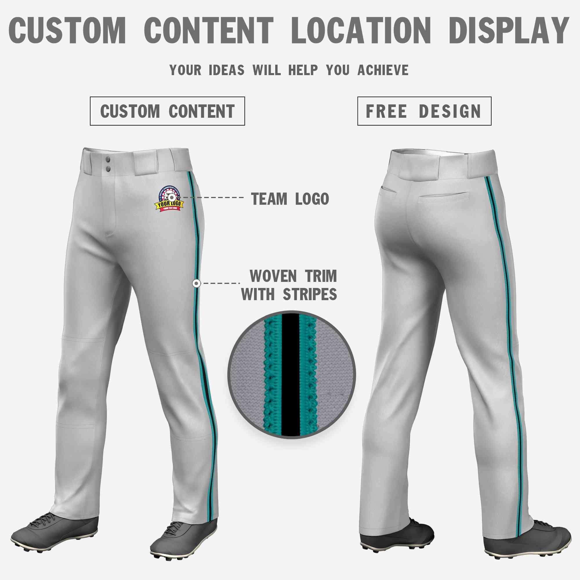 Custom Grey Aqua Black-Aqua Classic Fit Stretch Practice Pantalon de baseball coupe ample