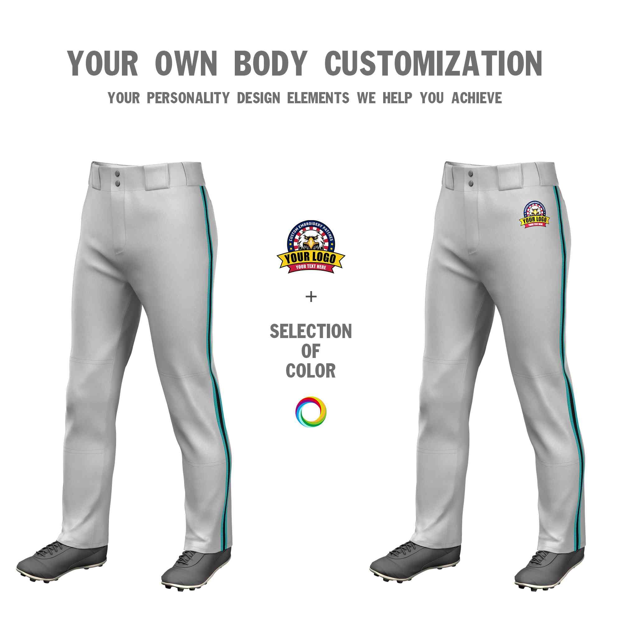 Custom Grey Aqua Black-Aqua Classic Fit Stretch Practice Pantalon de baseball coupe ample