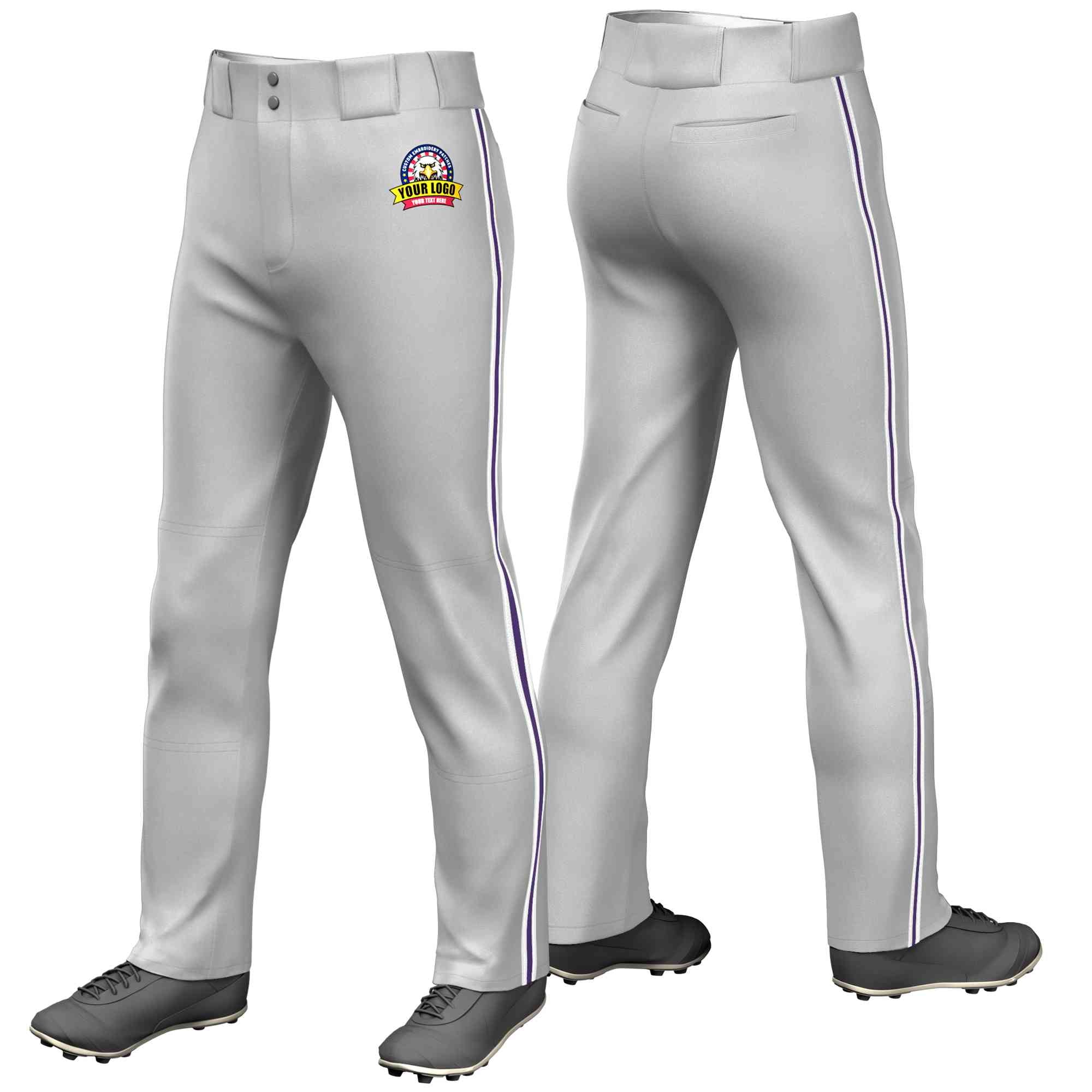 Custom Gray White Purple-White Classic Fit Stretch Practice Loose-fit Baseball Pants