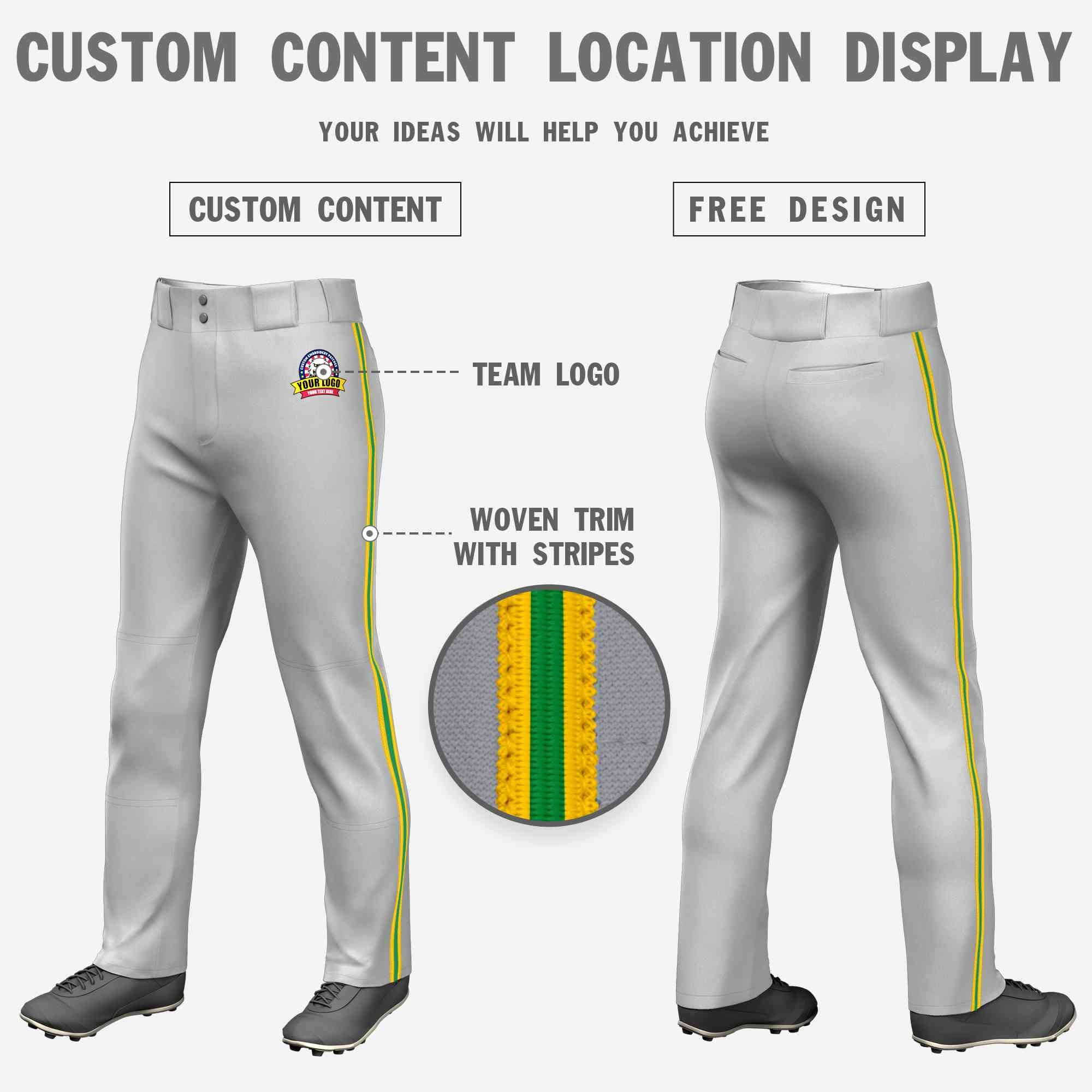 Custom Grey Gold Kelly Green-Gold Pantalon de baseball coupe classique extensible et coupe ample